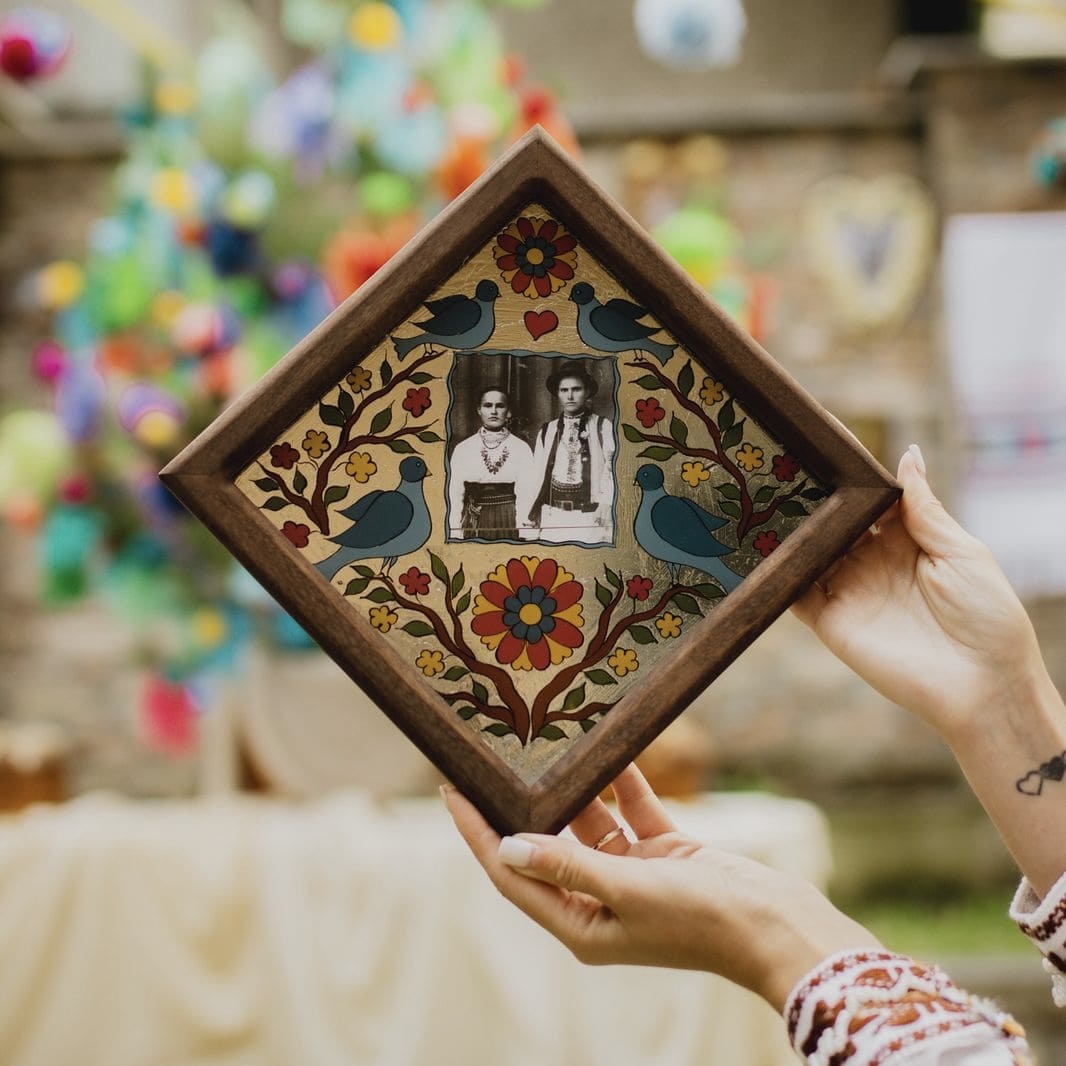 Весільна рамка на склі "Пара голубків", 22*22 см