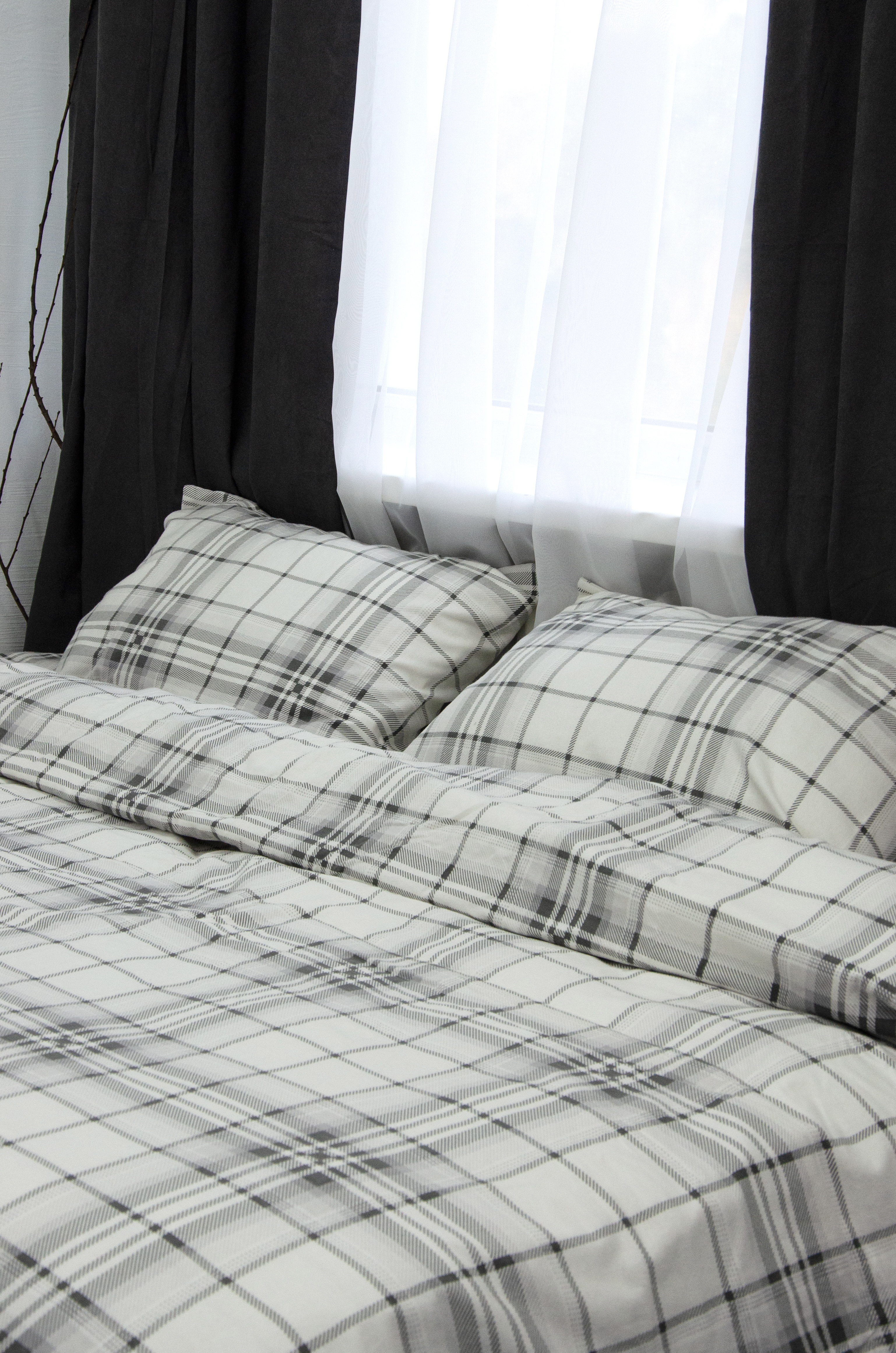 Постільний комплект Фланель преміум Клітинка сіра