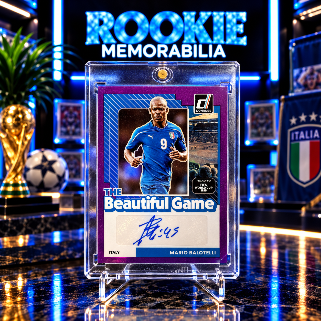 Mario Balotelli Donruss The Beautiful Game Purple Auto