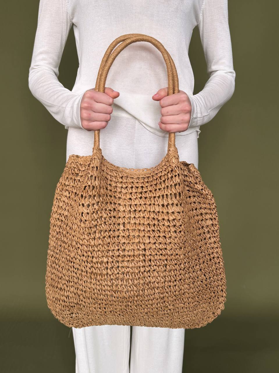 Сумка-шопер на кнопці темно-бежева