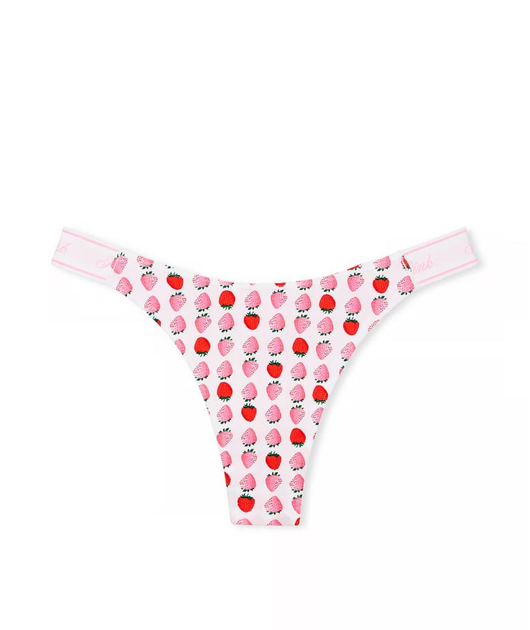 Бавовняні трусики тонг PINK Logo Cotton High-Leg Thong Panty Strawberry розмір XS