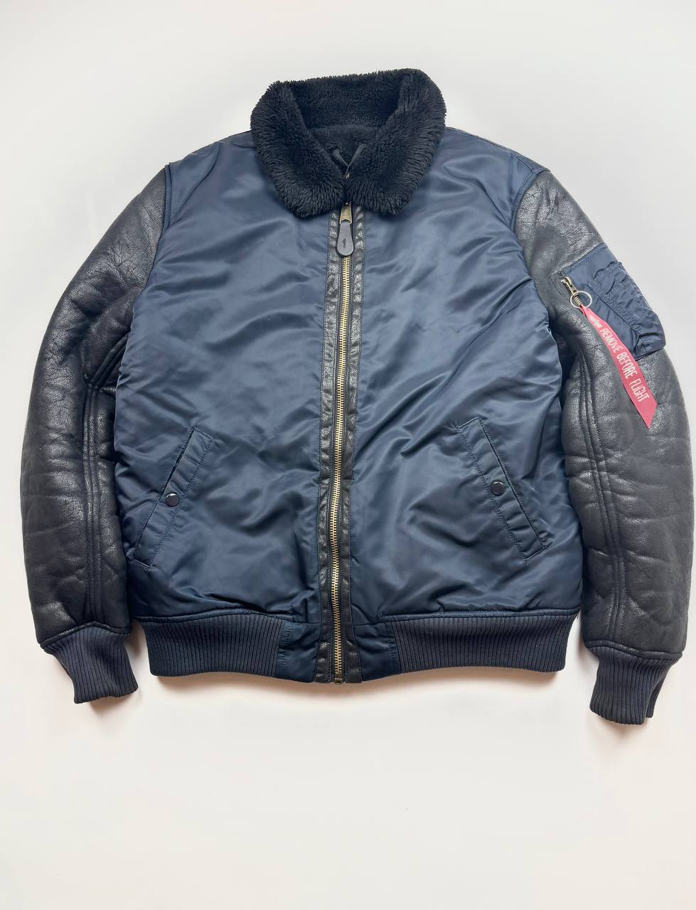 ALPHA INDUSTRIES HYBRID LEATHER NYLON BOMBER