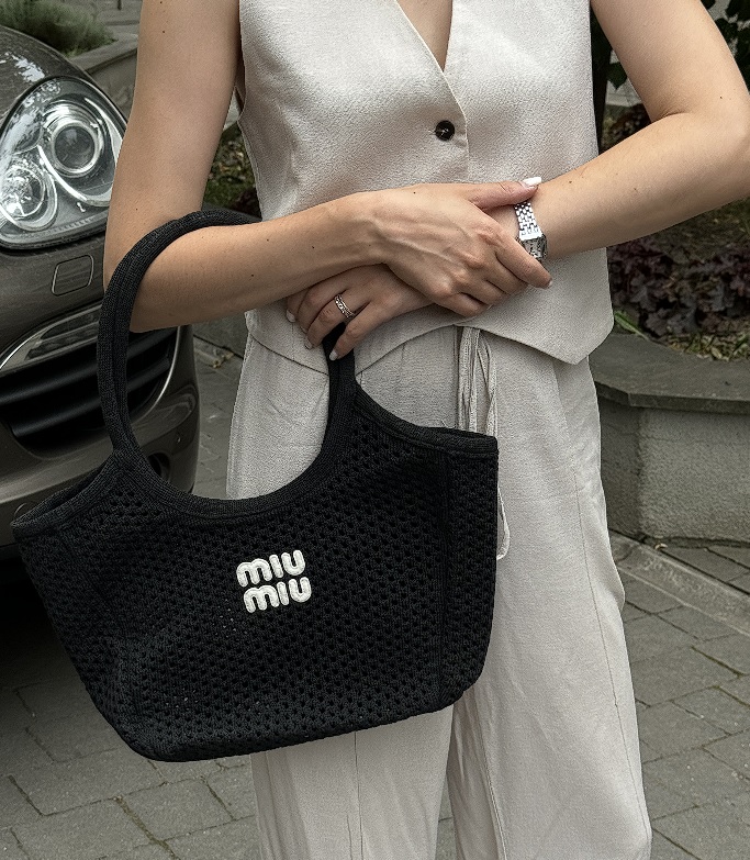 Miu Miu Raffia And Linen Tote Bag Black