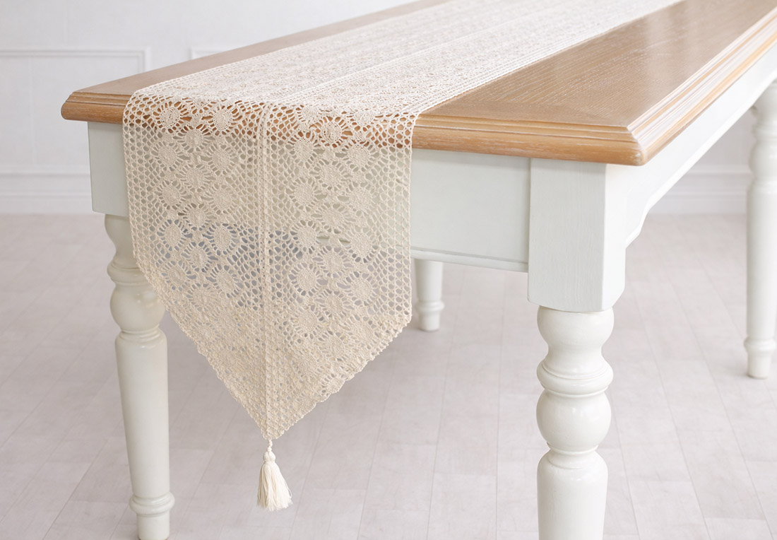 Boho Crochet Ранер бавовняний в'язане мереживо 30*180 см