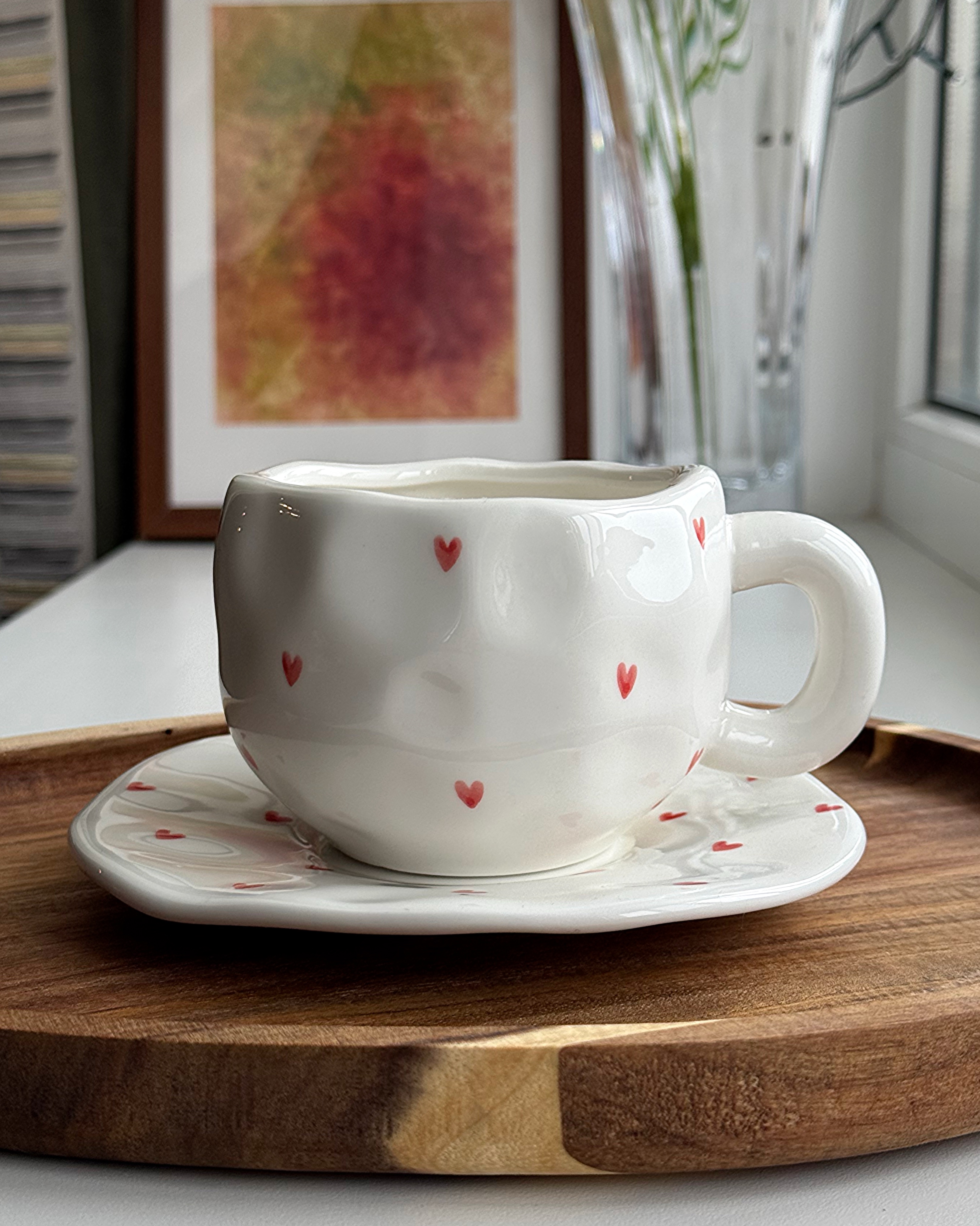 Чашка з блюдцем "Серденька" 300 мл (УЦІНКА)