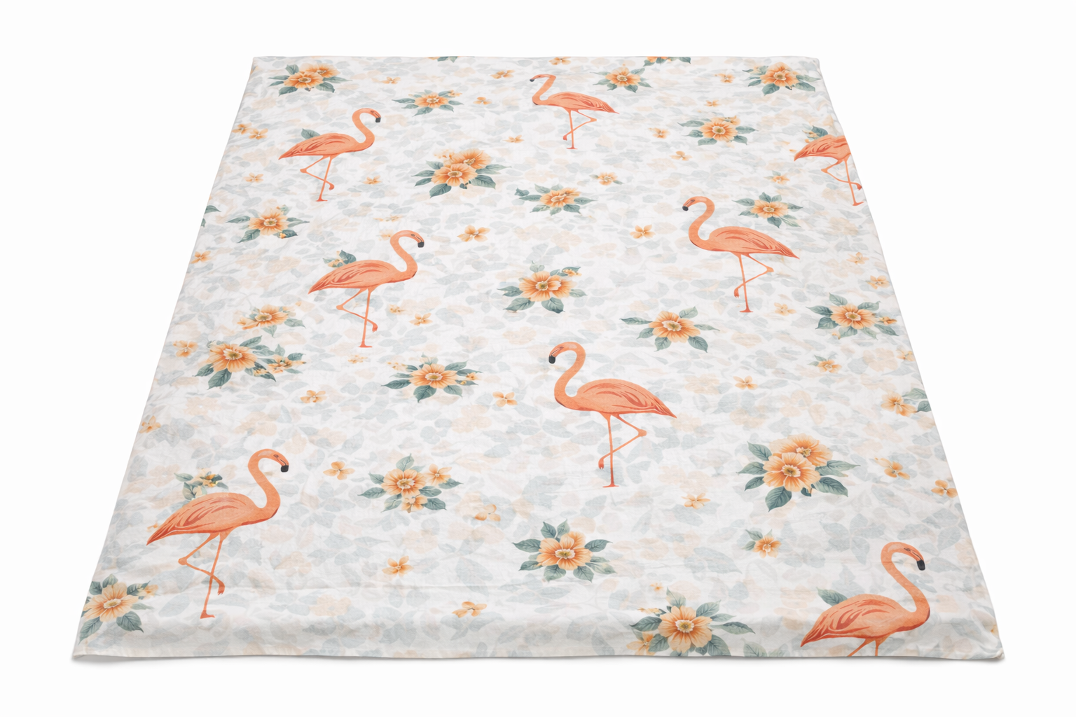 Простирадло ранфорс принт без гумки "Фламінго, квіти"