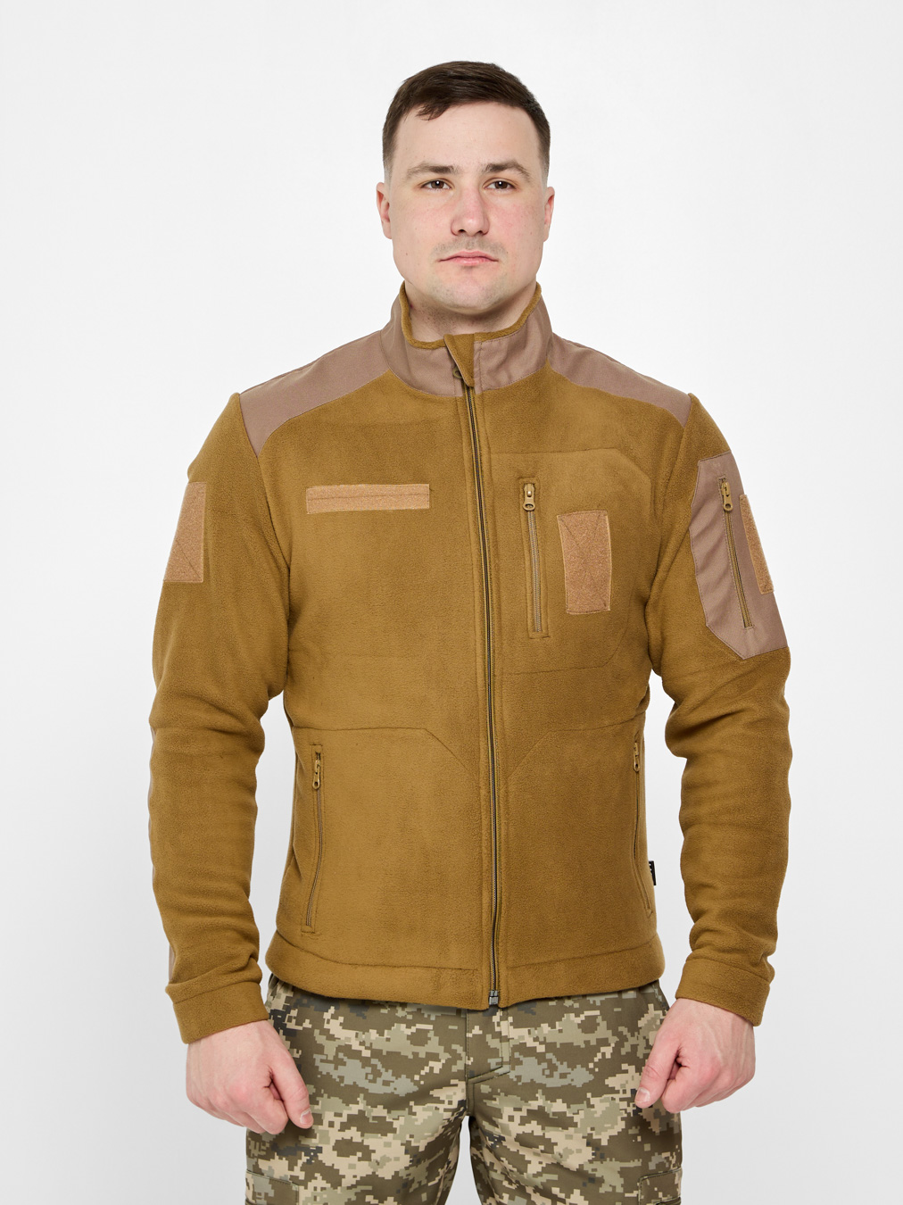 Флісова тактична чоловіча кофта UKM з липучками койот