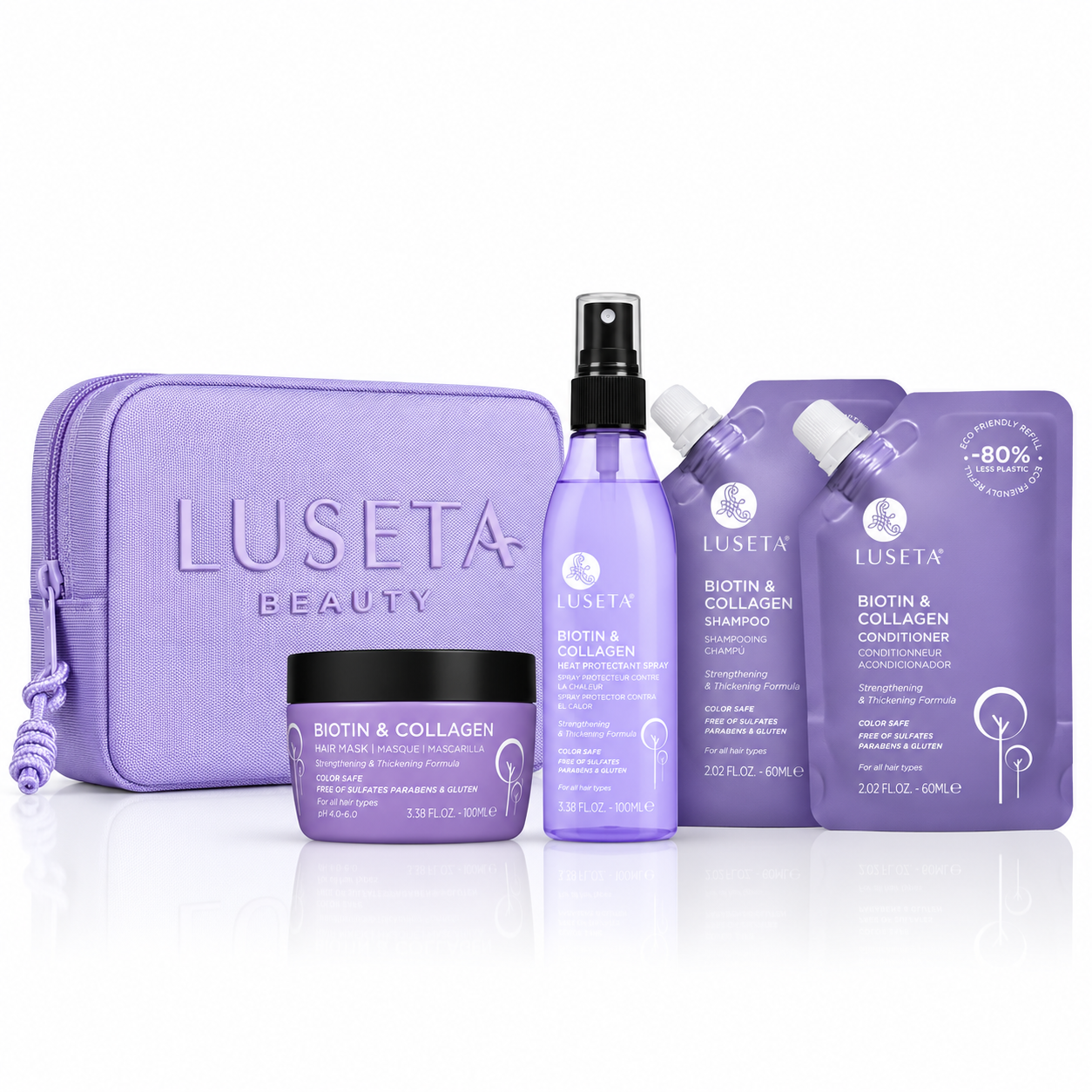 Набір для тонкого та ламкого волосся з косметичкою Luseta Beauty Biotin-Collagen Jet-Set Hair Strengthen Kit