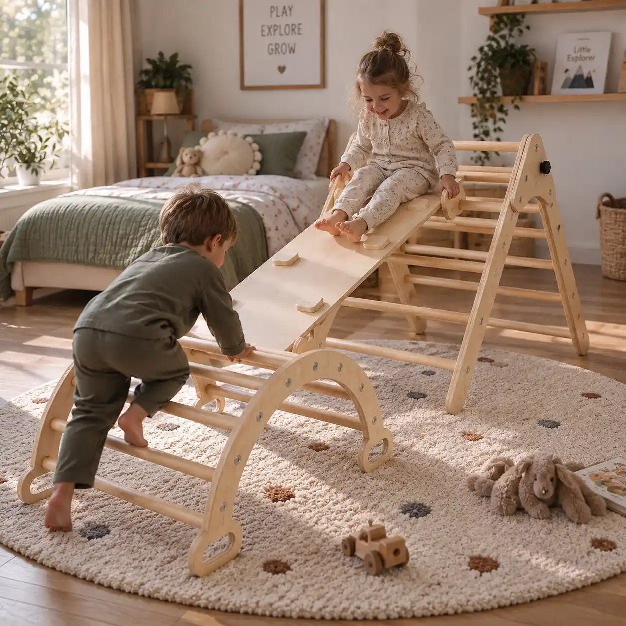 Emma – Montessori 4in1 Kletterdreieck für Babys: Pikler-Dreieck, Kletterbogen & Rutschbrett