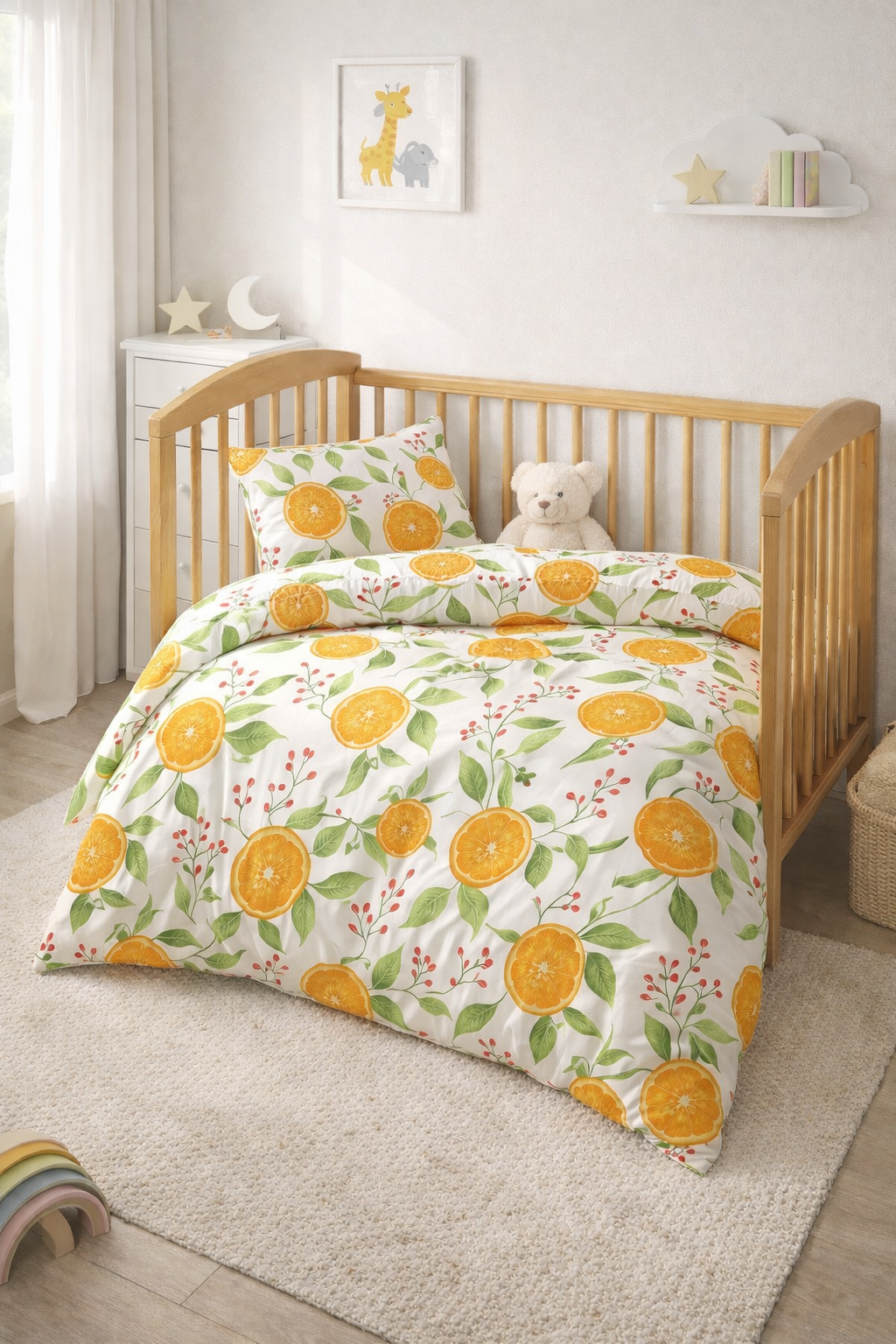 Постільна білизна  в ліжечко  ранфорс принт "Помаранчі"