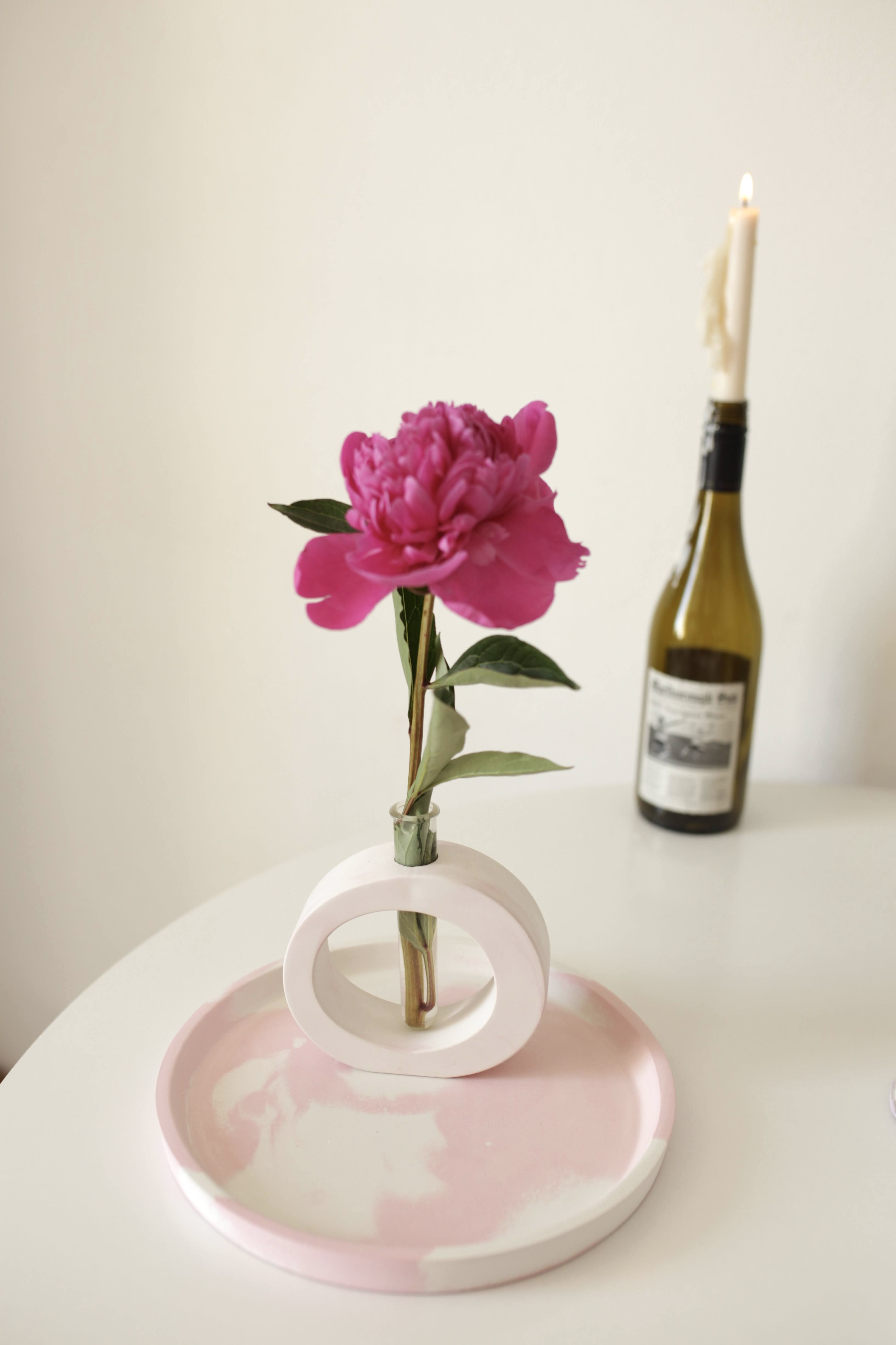 НАБІР: ваза + таця рожево-білого кольору