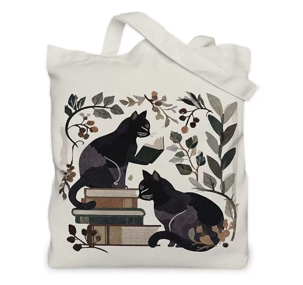 Еко-сумка, шопер з принтом Коти-книголюби