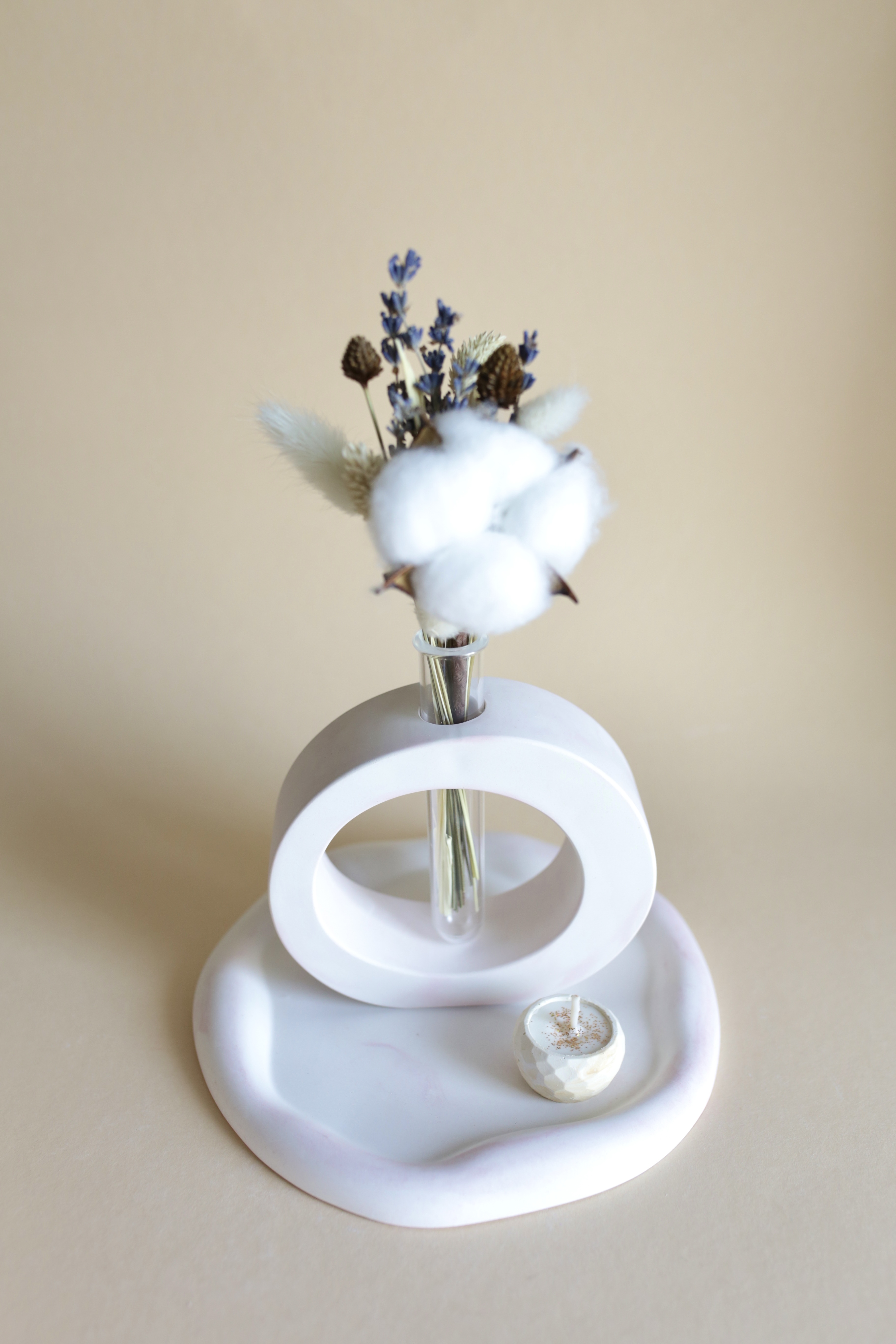 НАБІР: ваза + букет сухоцвітів+підставка+міні-свічка