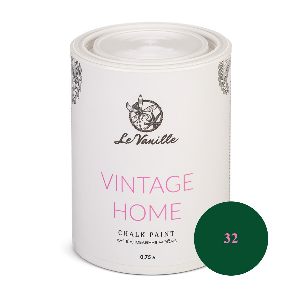 Крейдова фарба Le Vanille Vintage Home темно-зелена (колір 32) 0,75 л
