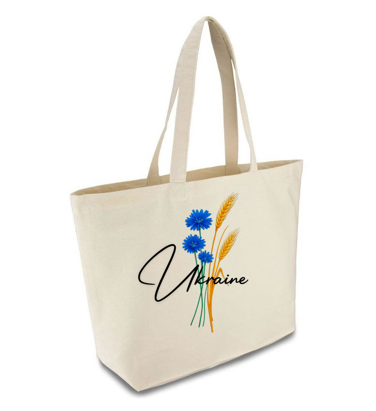 Шопер бежевий (натуральний колір) широкий з принтом "КОЛОСОК УКРАЇНА"