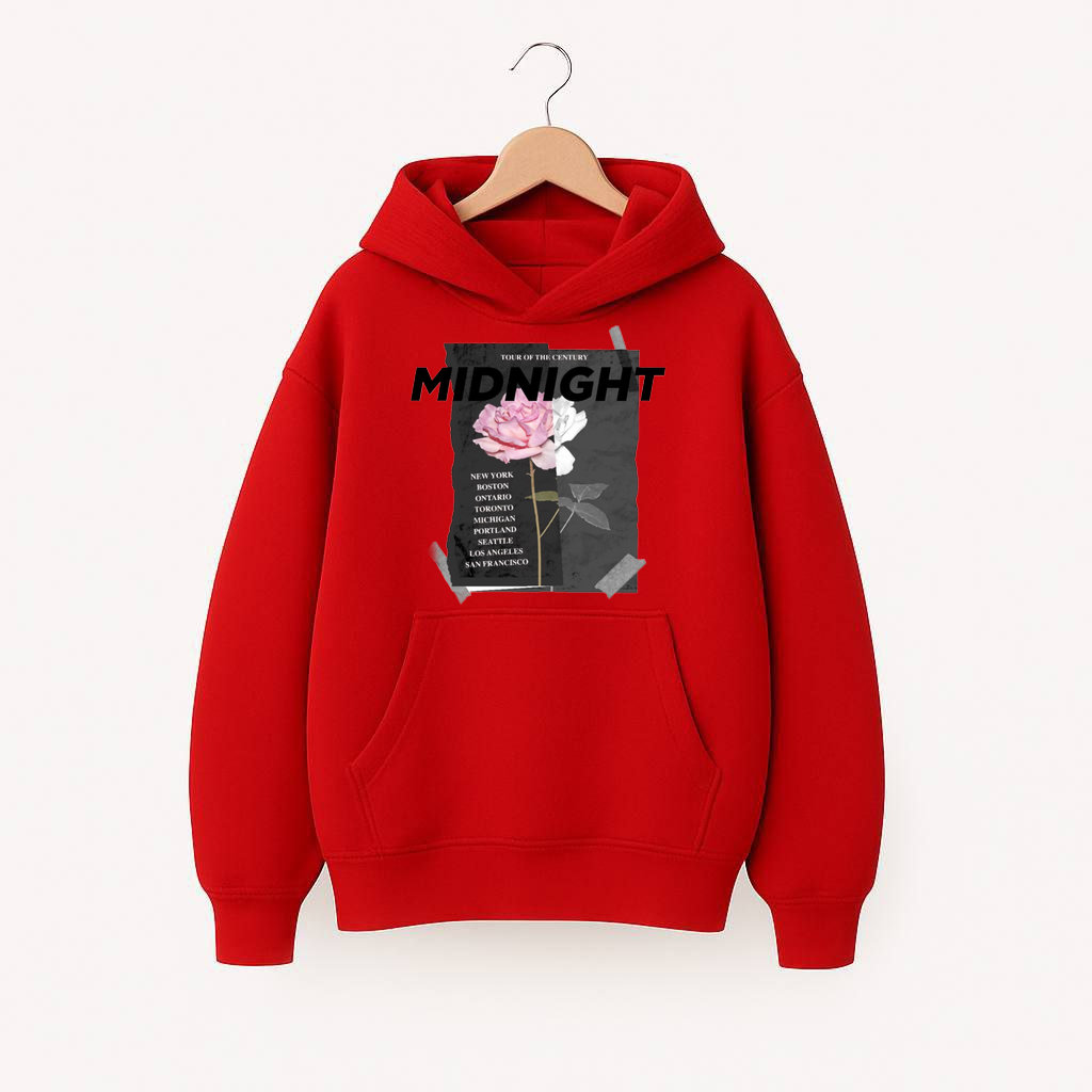 ХУДІ УТЕПЛЕНЕ ОВЕРСАЙЗ ЧЕРВОНЕ З ПРИНТОМ "ТРОЯНДА 1"