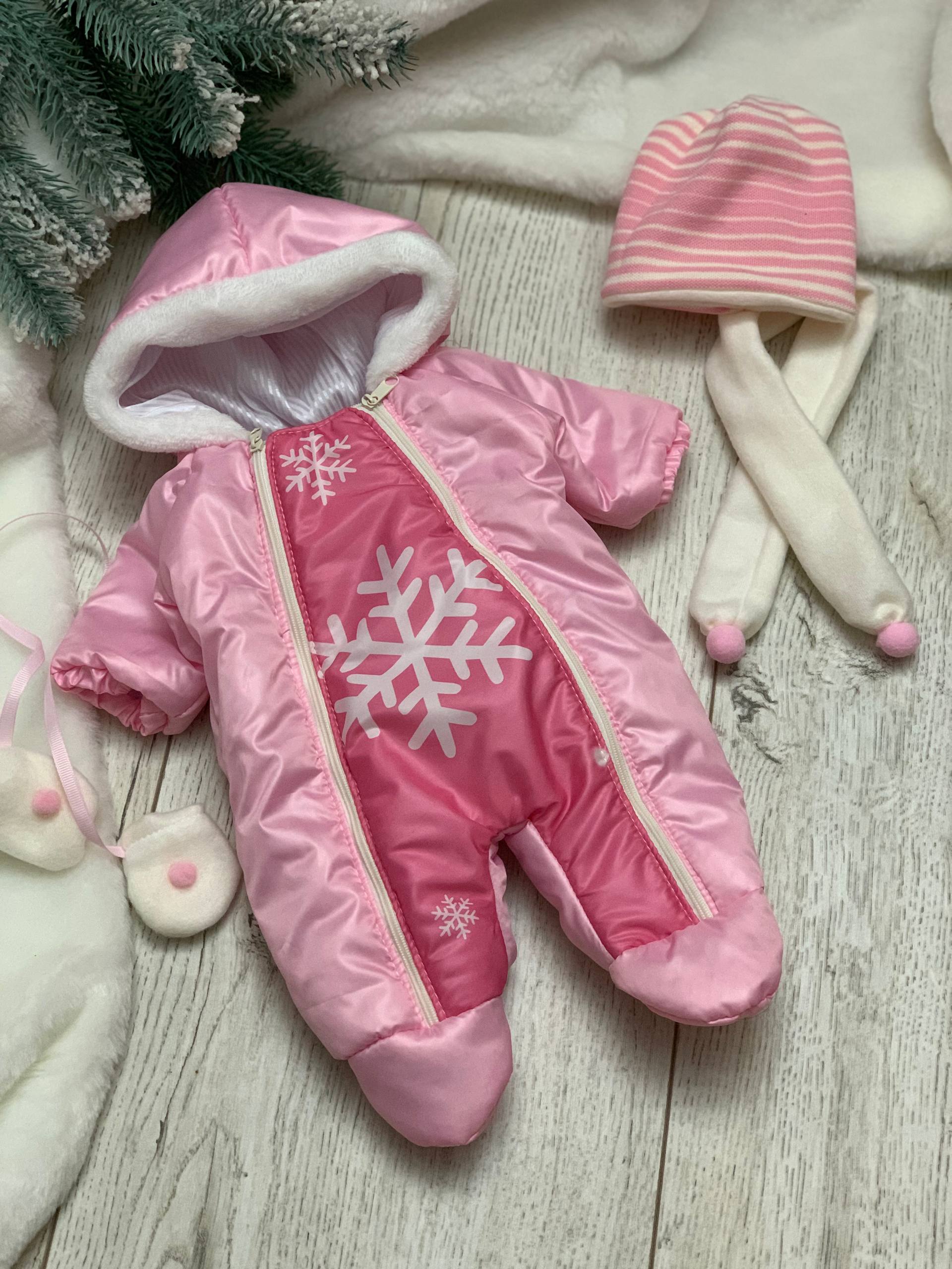 Зимовий одяг для ляльки Baby Born: комбінезон в сніжинки ❆ ніжно-рожевий