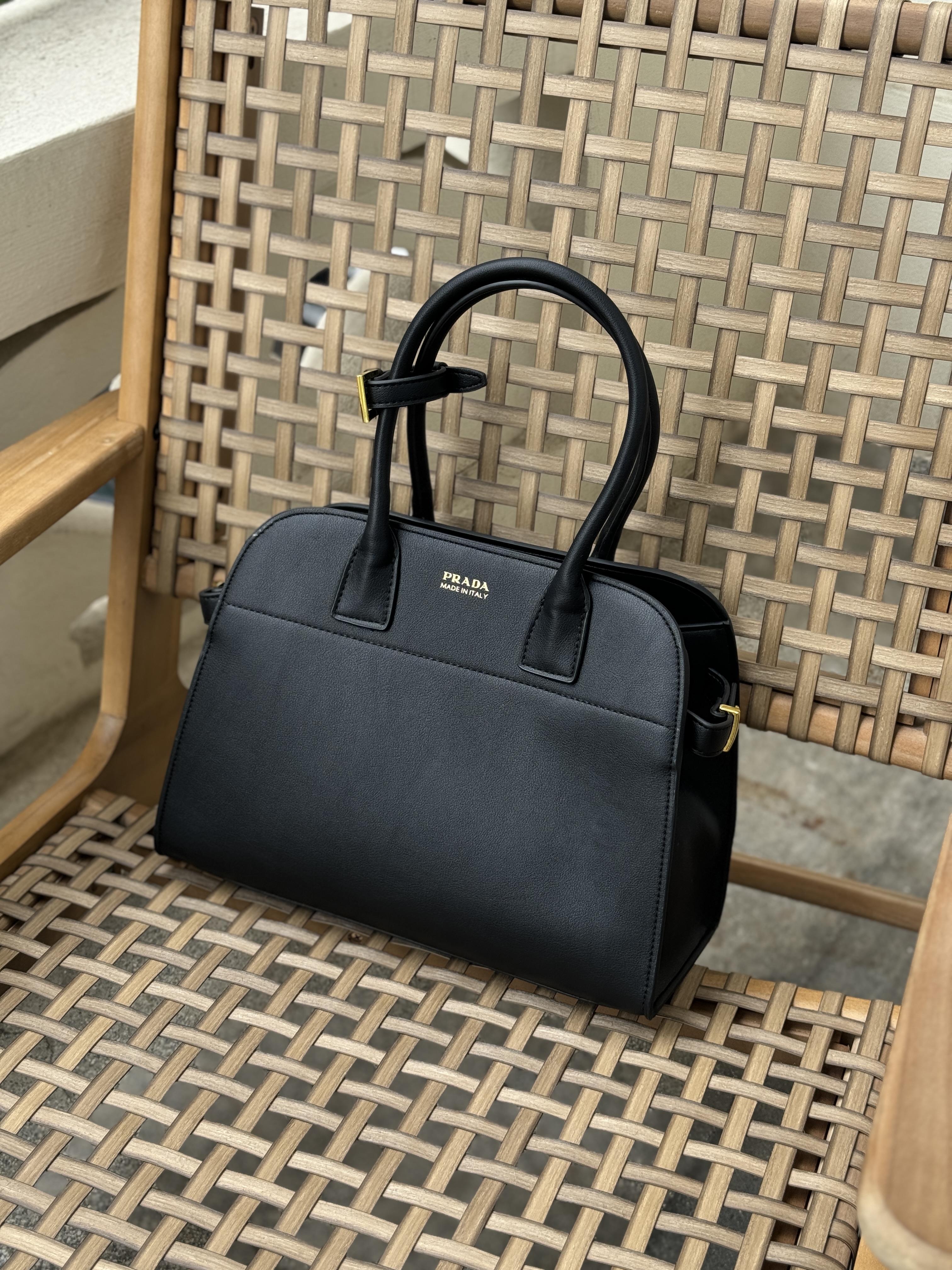 Prada Medium Black Leather Tote Bag