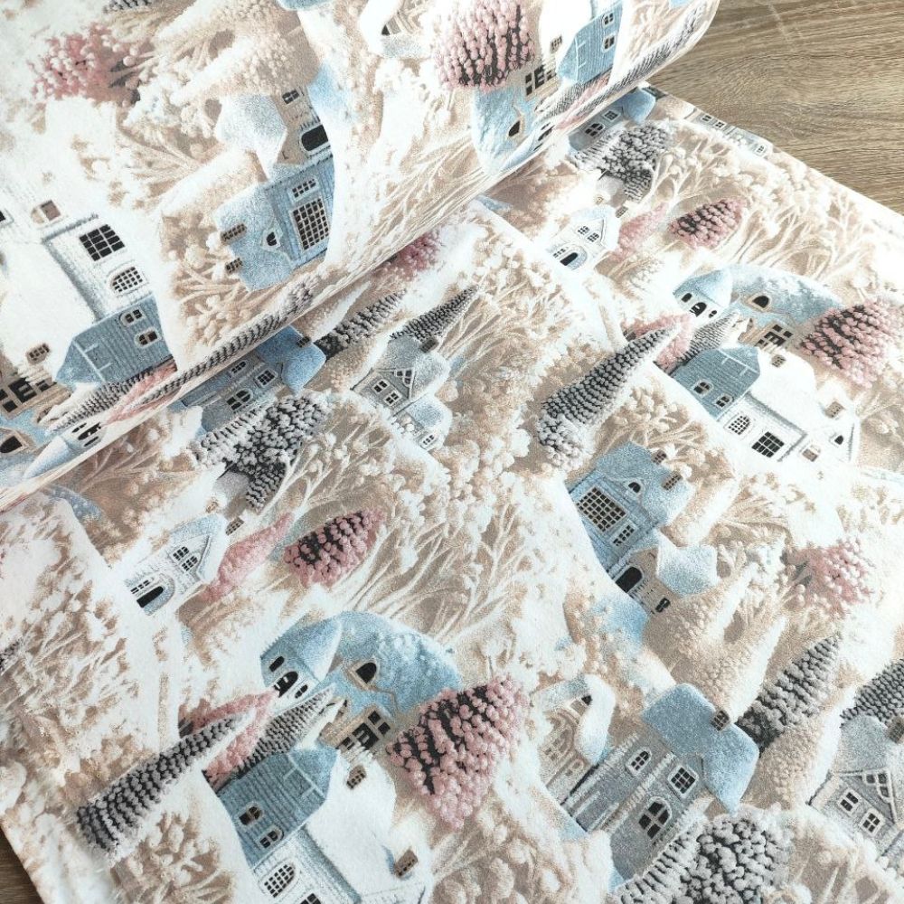 Тканина фланель- Засніжене місто