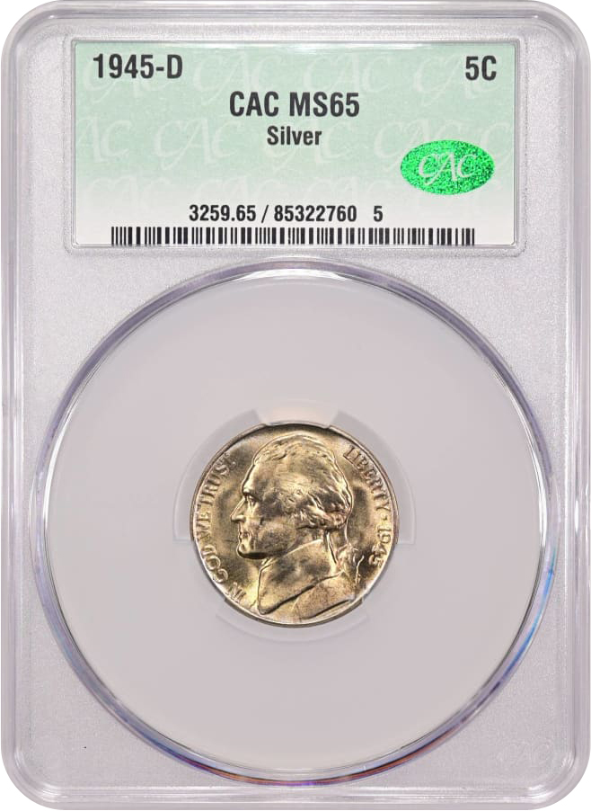 1945-D 5C CACG MS65 War Nickel