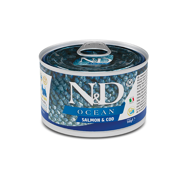 Фарміна дог волог N&D Grain Free OCEAN SALMON & COD ADULT MINI з лососем та тріскою, 140 г 02222