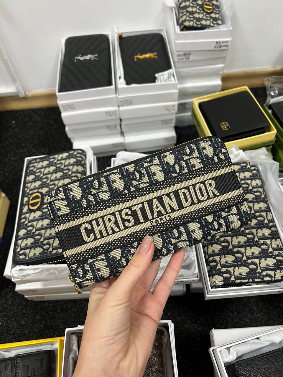Christian Dior 30 Montaigne Wallet Blue Oblique Jacquard