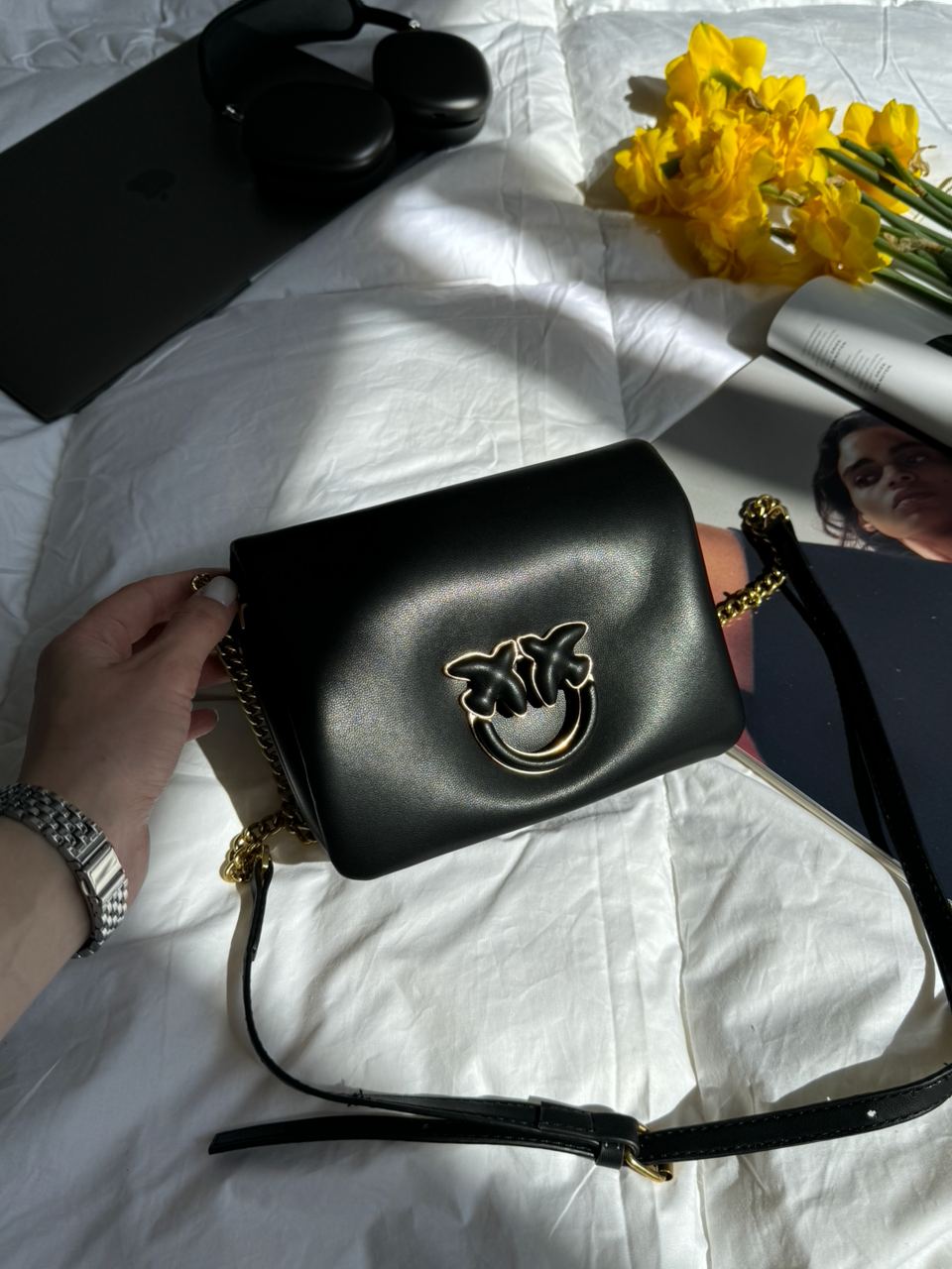 Pinko Baby Love Bag Click Puff in Nappa Black Leather