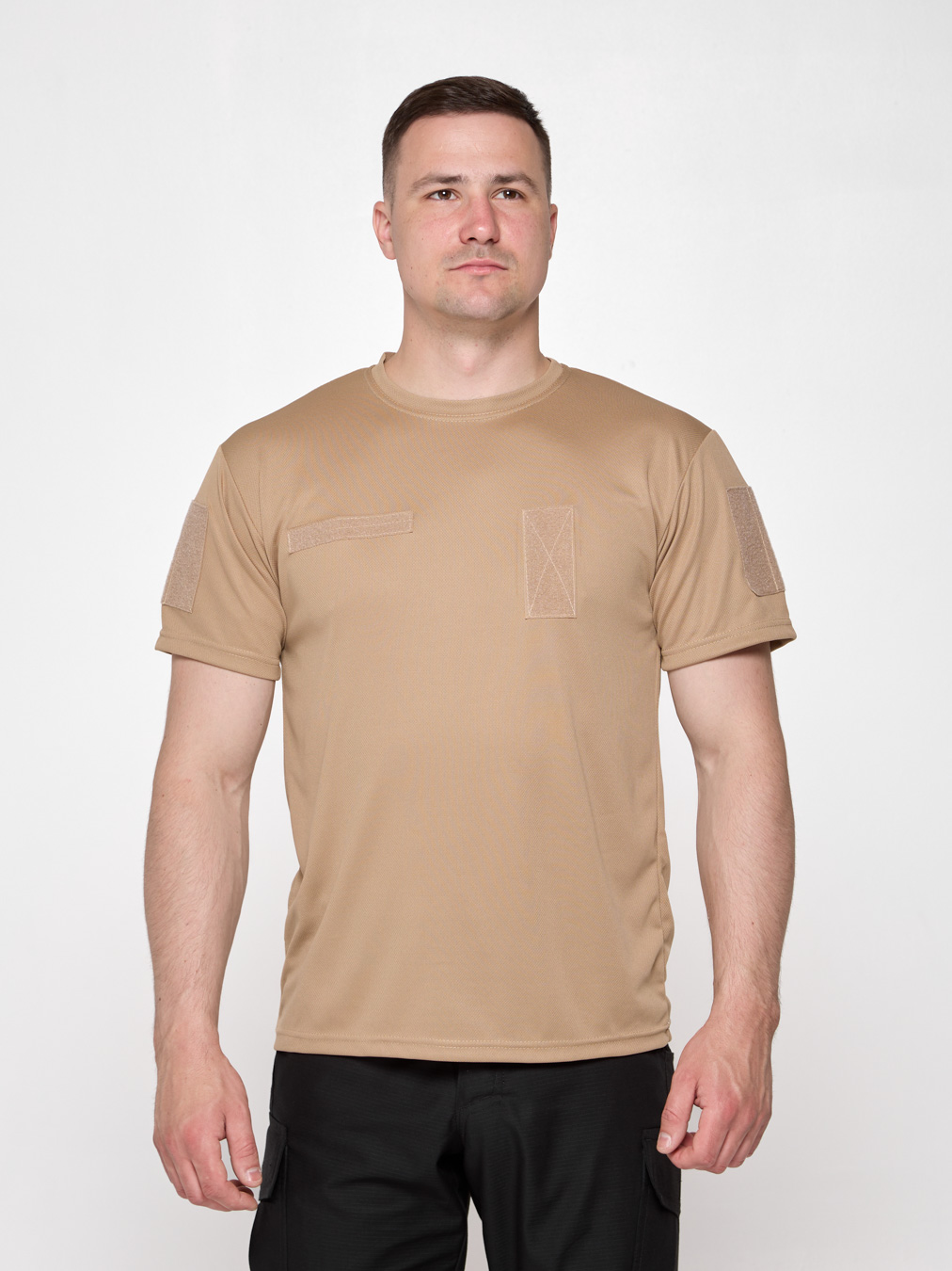 Футболка тактична чоловіча UKM Coolmax потовідвідна койот з липучками