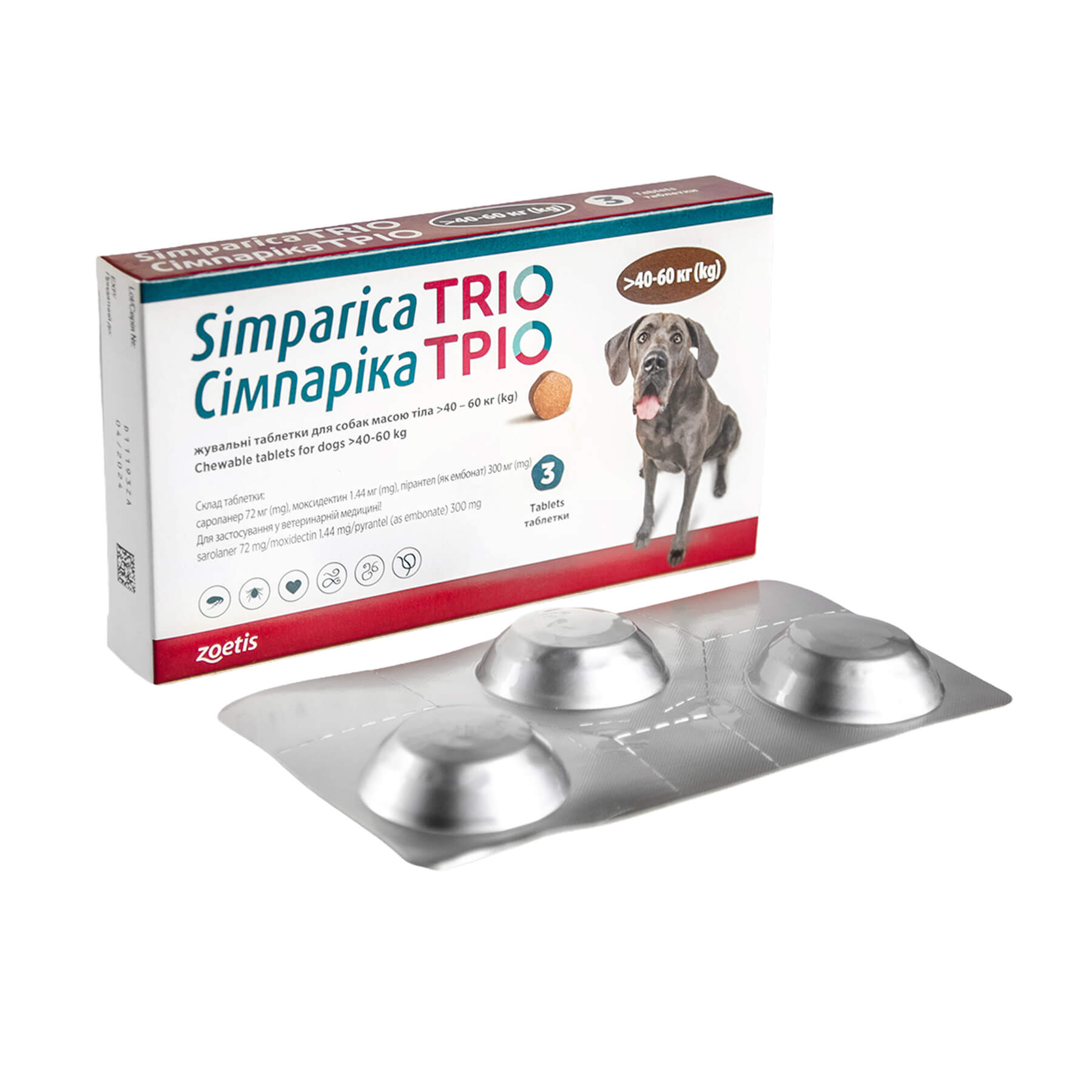 Сімпаріка ТРІО табл д/собак від бліх,кліщів,гельмінтів 40-60кг №3