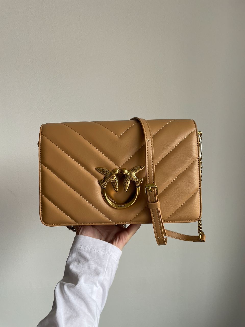 Pinko Large Love Bag Click Big Chevron Beige