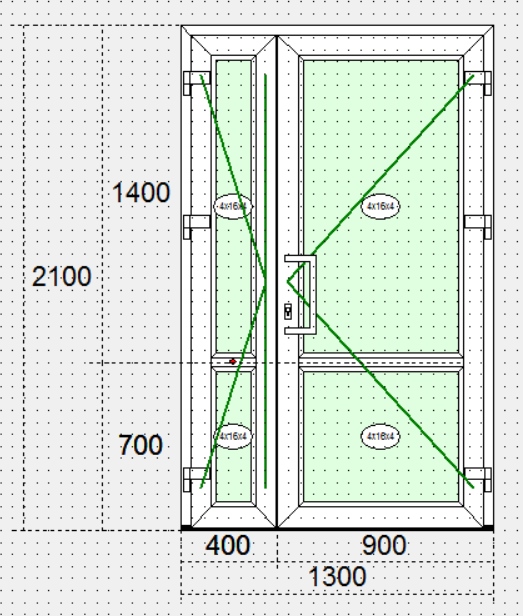 Металопластикові двостворчаті  штульпові двері 1300*2100