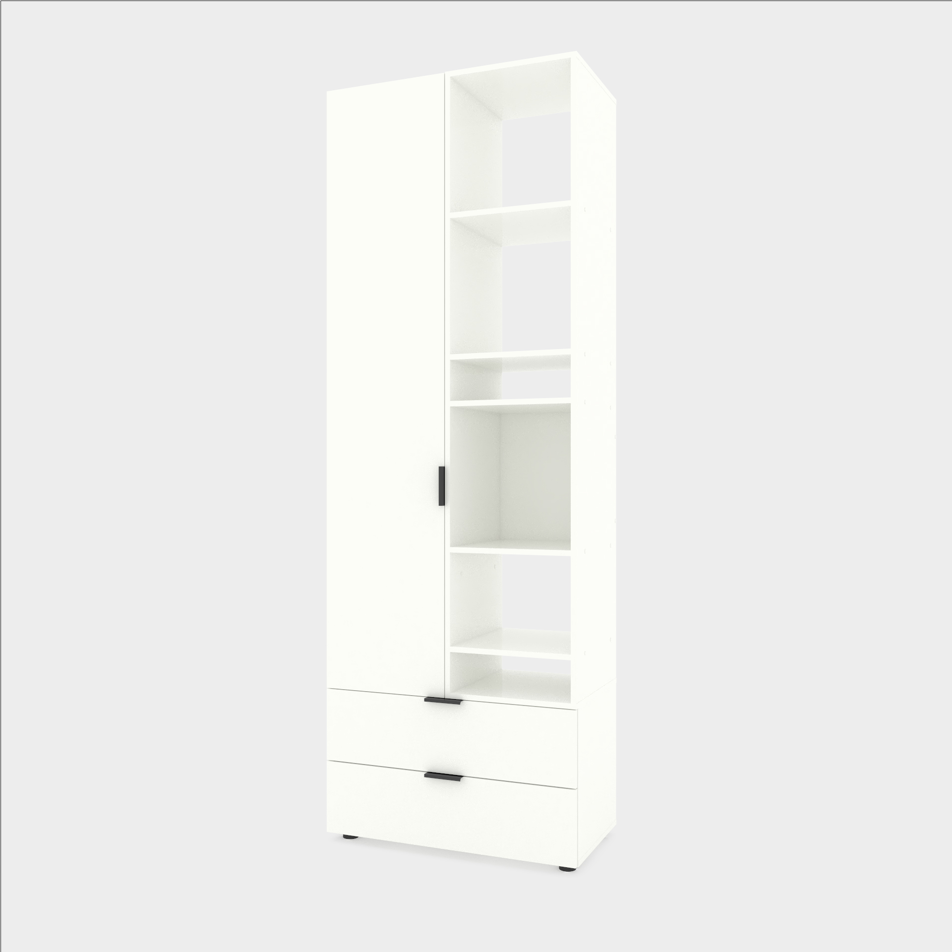 Однодверна розпашна шафа з полицями A001R 800/420/2300 мм., колір білий сніг