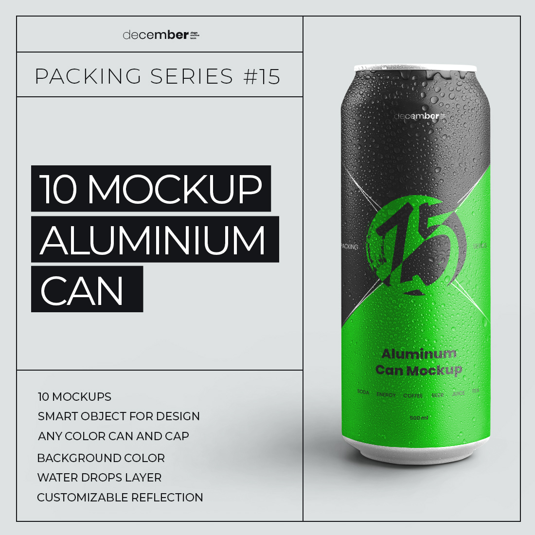 10 Mockup Aluminium Can 500 ml With Water Drops