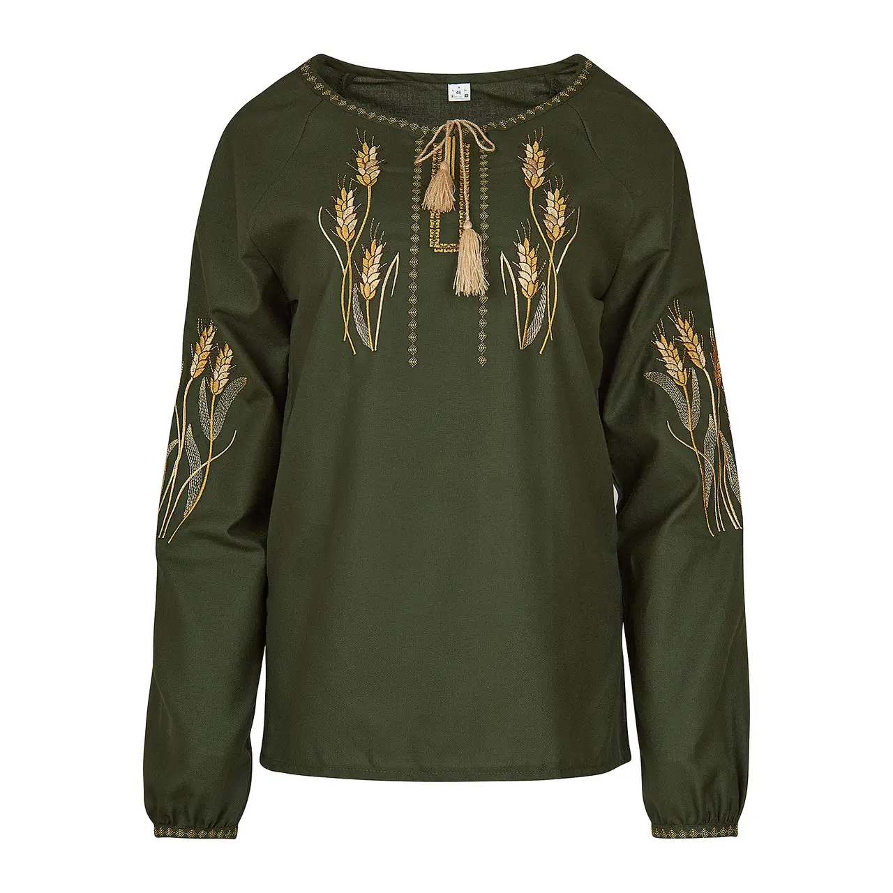 Вишиванка жіноча зелений льон Колоски