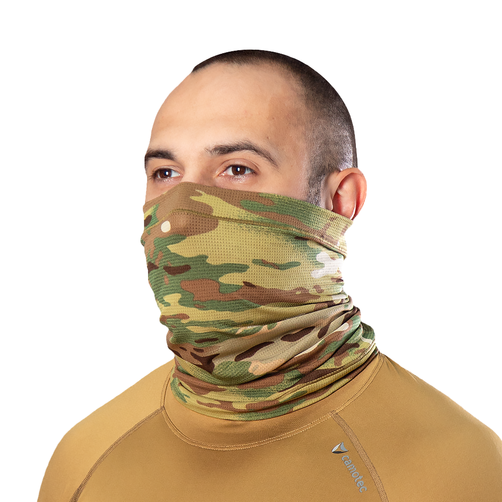 Маскувальний потовідвідний чудово дихаючий баф "Basic CoolPass Grid 2.0 Multicam" від українського бренду "CAMOTEC".