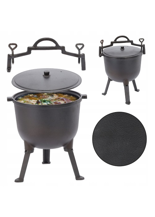 Туристичний чавунний казан 11 літрів Garden Line на 3 ніжках з кришкою та ручкою для перенесення