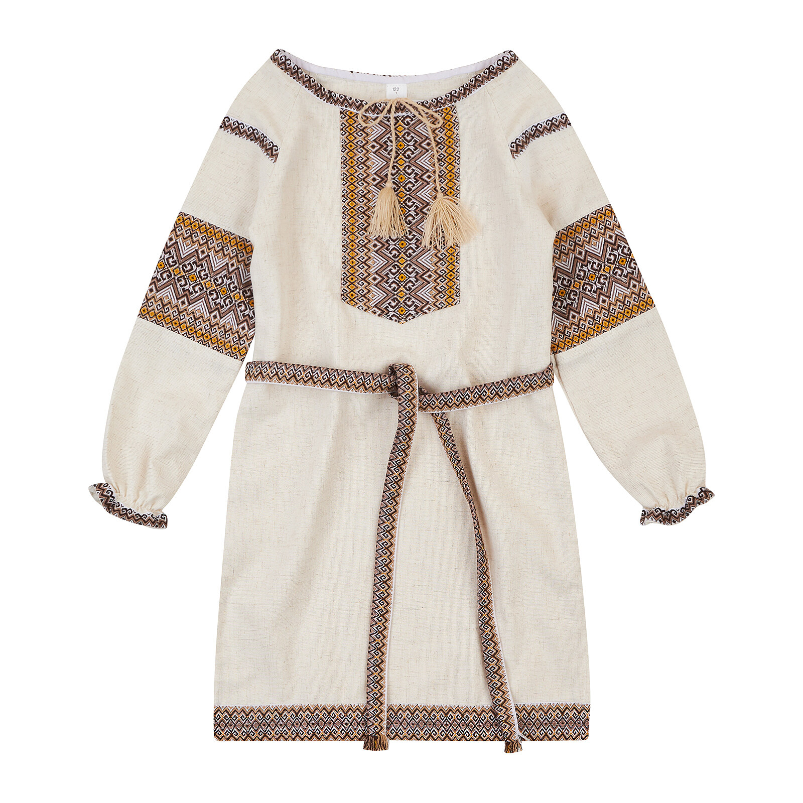 Сукня для дівчинки з бежевим орнаментом бежевий льон