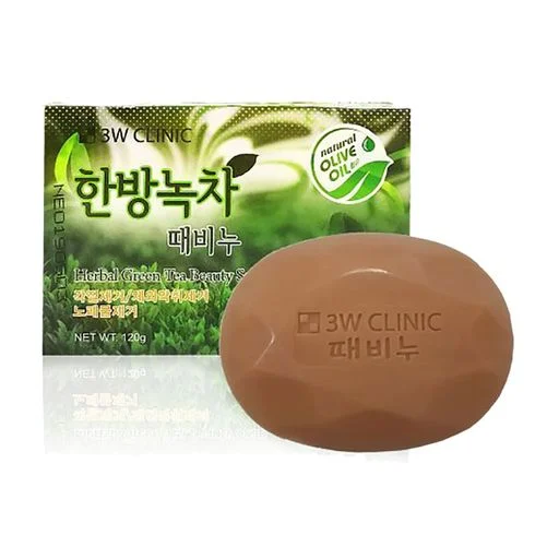 3W CLINIC Herbal Green Tea Beauty Soap Мило очищаюче для обличчя і тіла з зелений чай 120 г (Термін придатності: 01.01.2024)