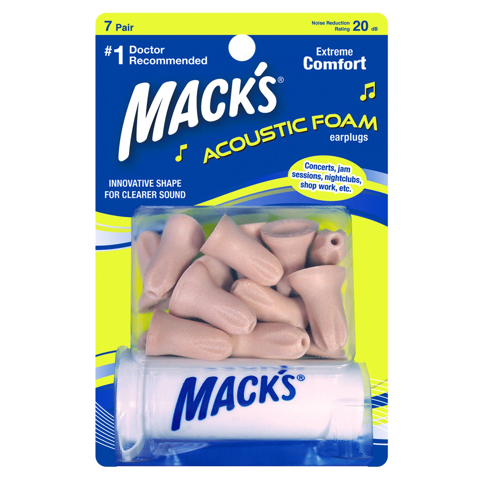 Пінні беруші Mack's Acoustic Foam 7 пар захист від шуму до 20 дБ з контейнером