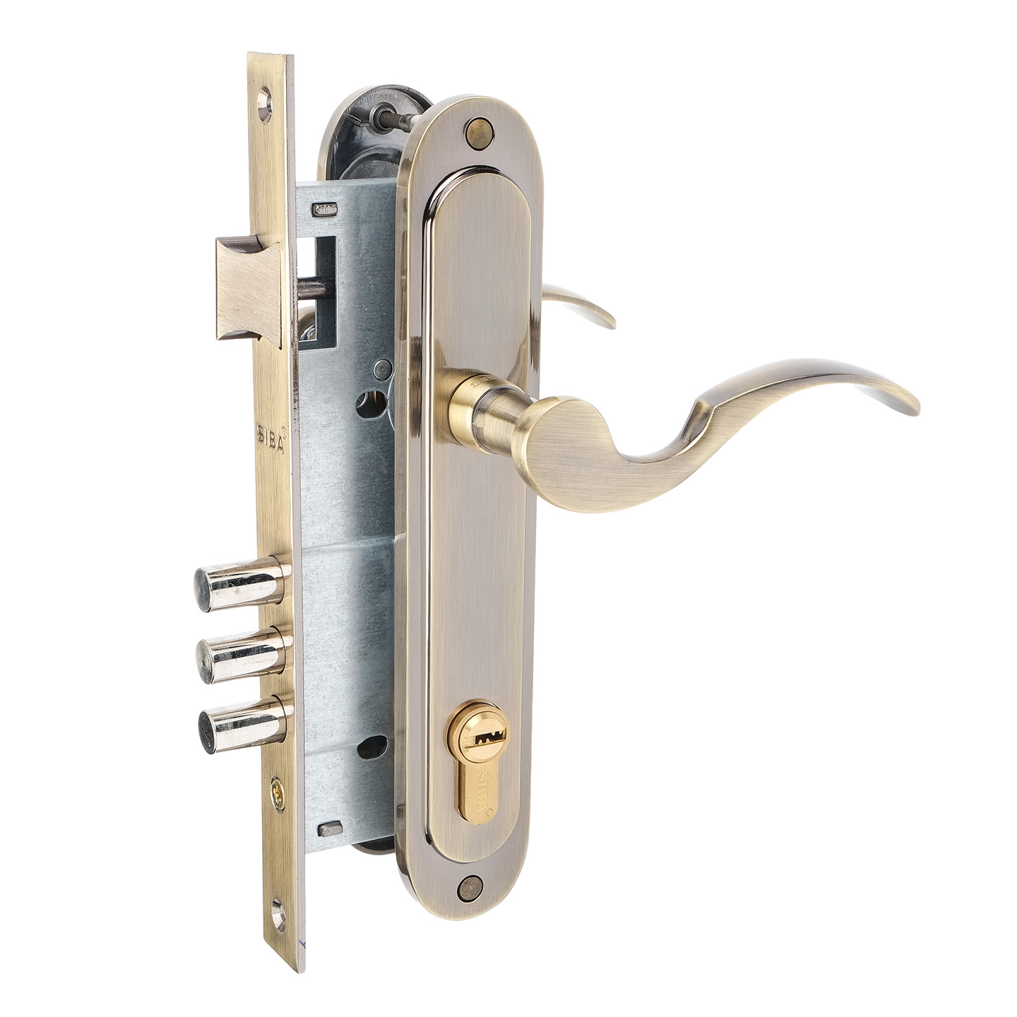 Комплект врізного замку з ручками SIBA Osimo 85 мм з циліндром, антична бронза