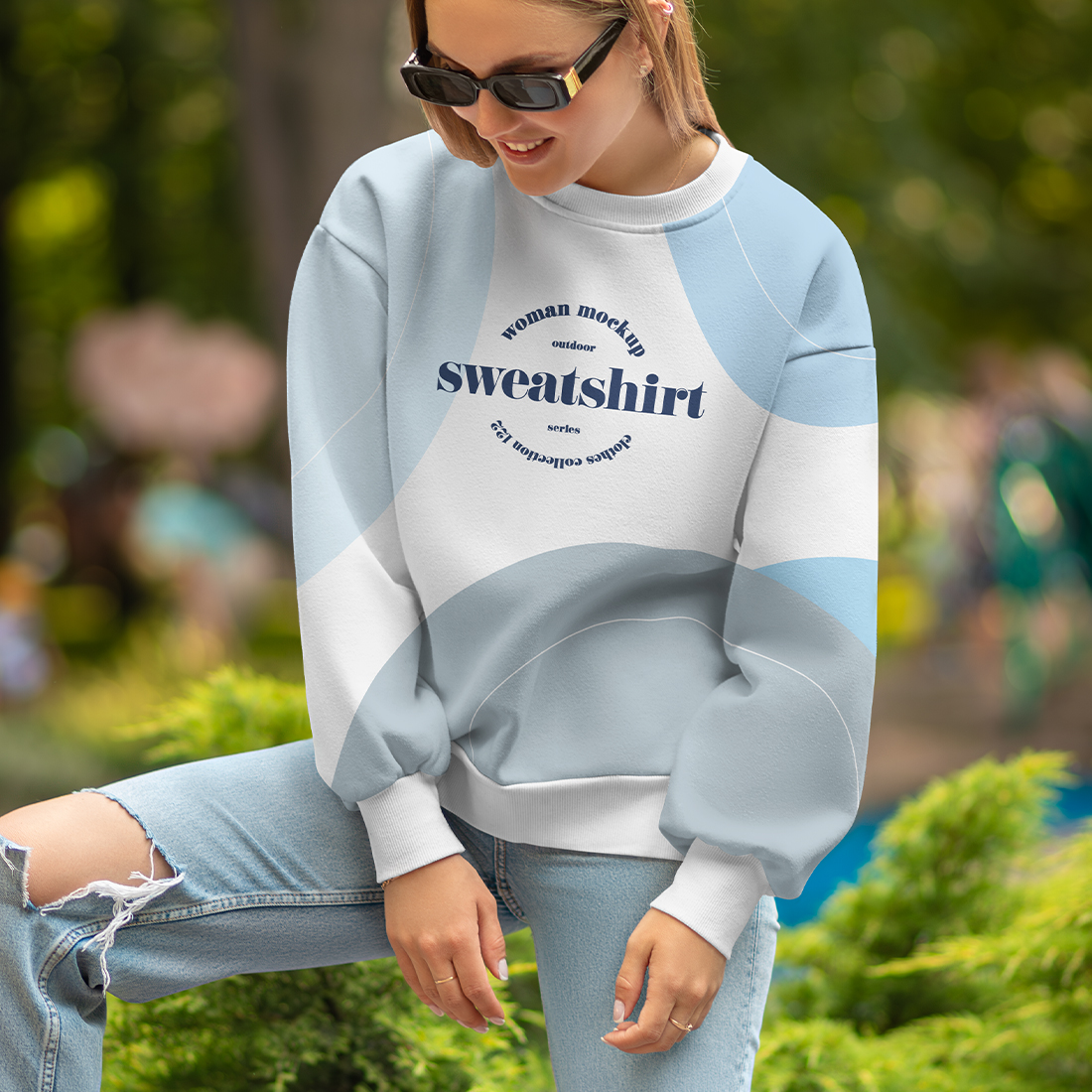 5 Mockups of Sweatshirts on the Girl on the Outdoor