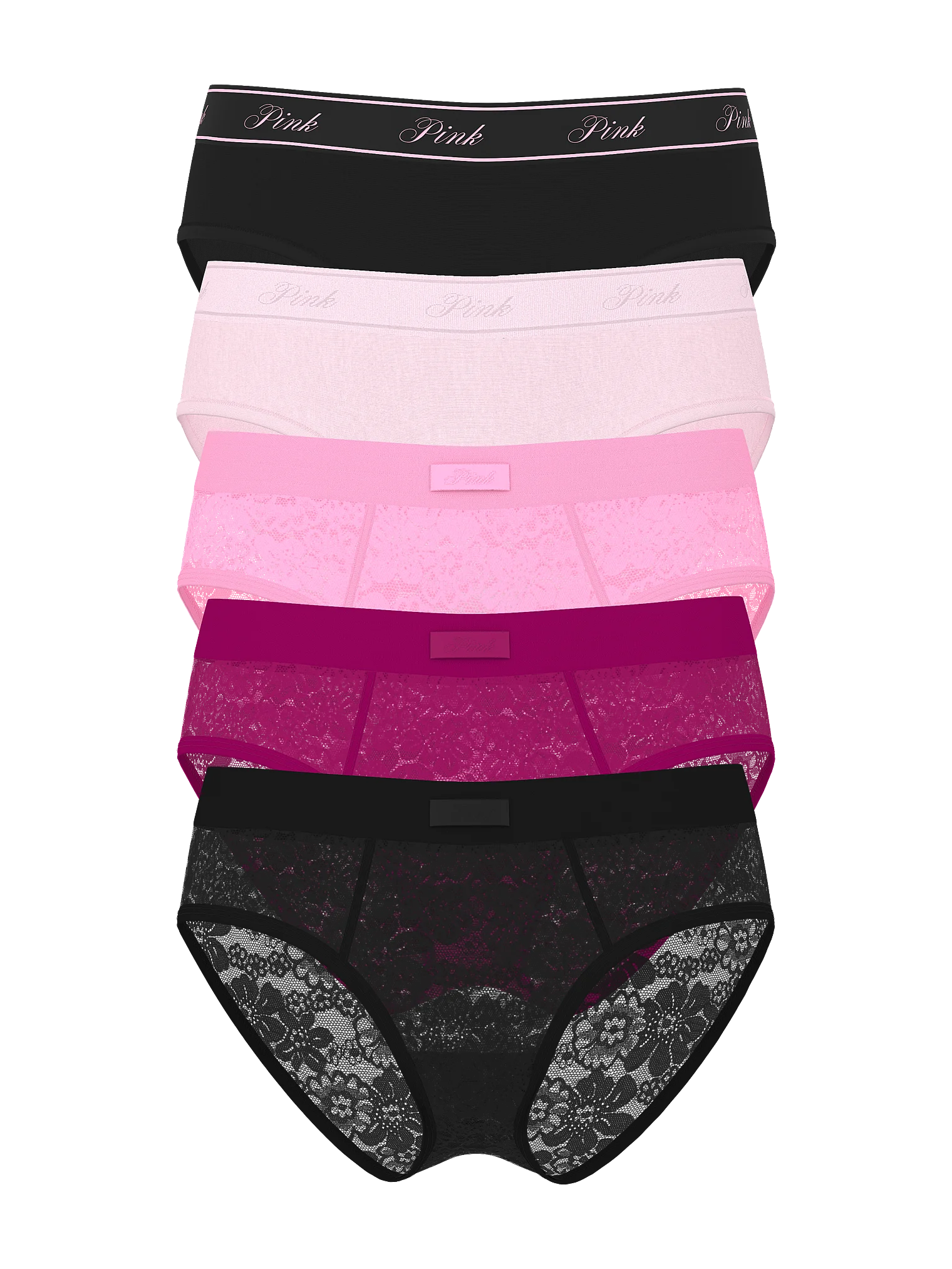 Набір мереживних трусиків PINK Lace Logo Cotton Hiphugger (5 шт.)