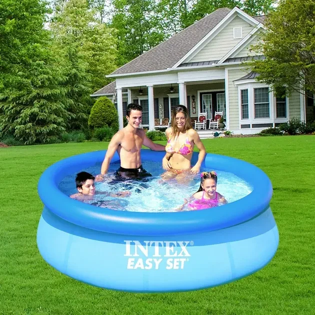 Сімейний надувний басейн (244*76) Easy Set Intex 28110 з ручним насосом 2419 л круглий