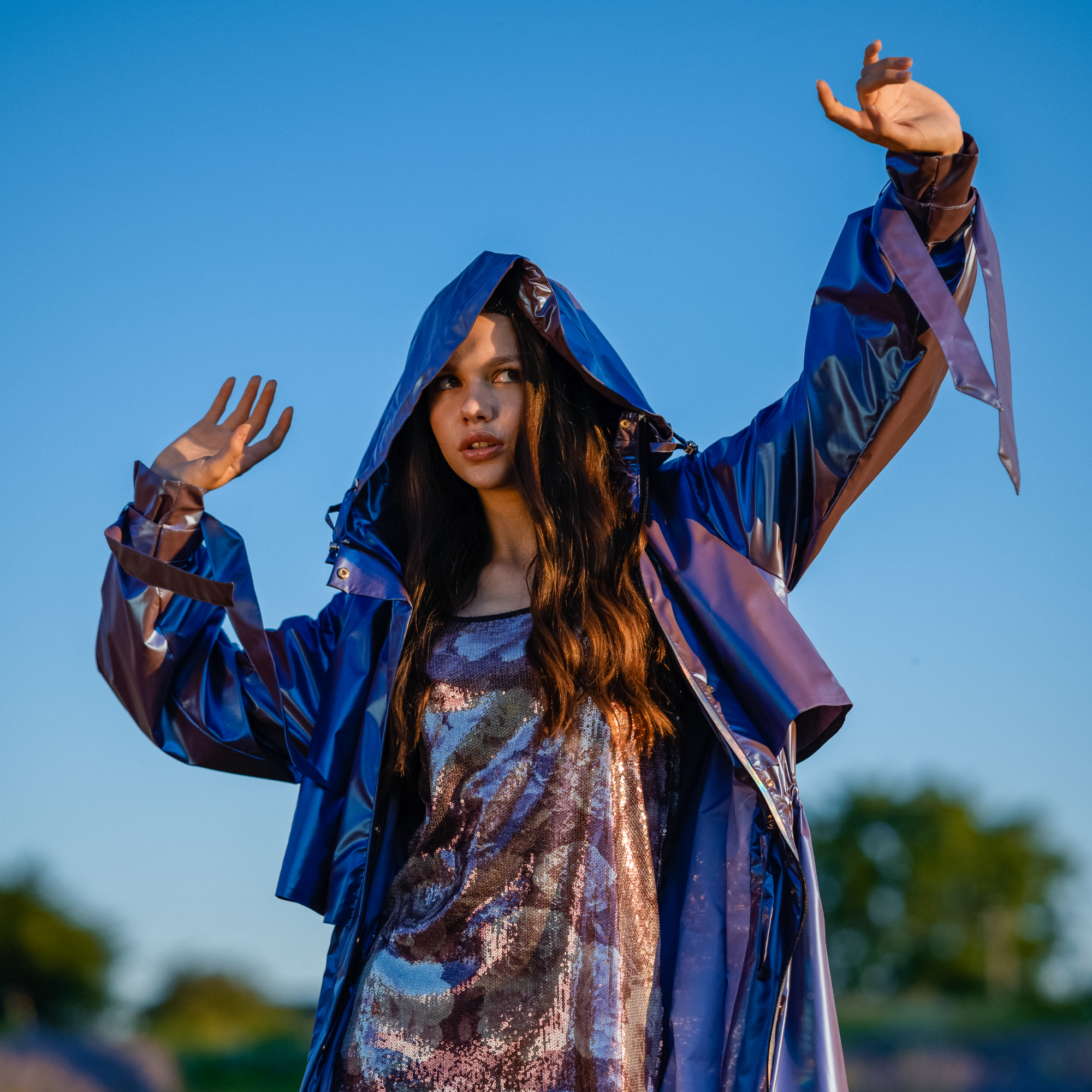 Dark Purple Glossy Trench Raincoat