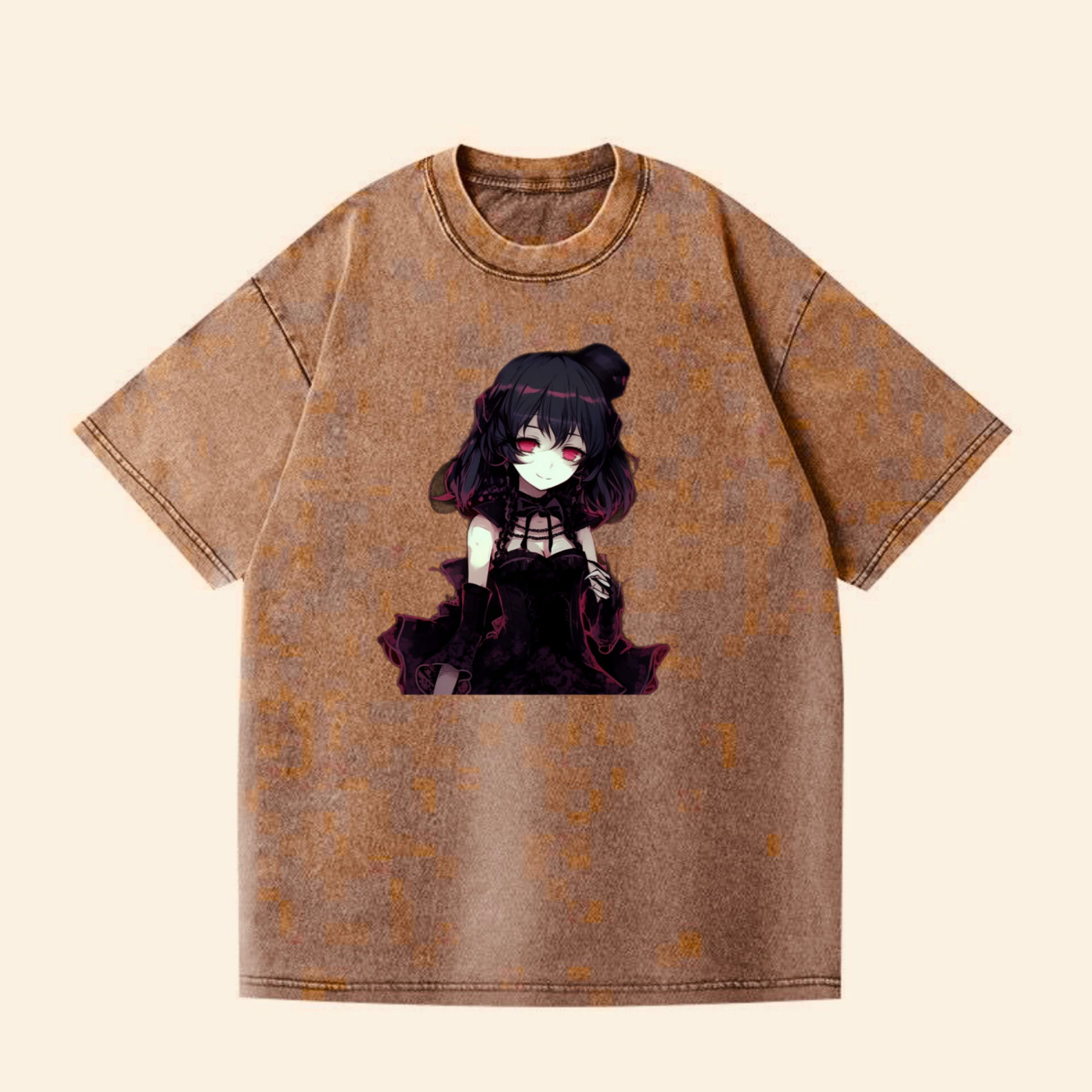 ФУТБОЛКА ОВЕРСАЙЗ КОРИЧНЕВА ВАРЕНА З ПРИНТОМ "АНІМЕ ДІВЧИНКА 1"