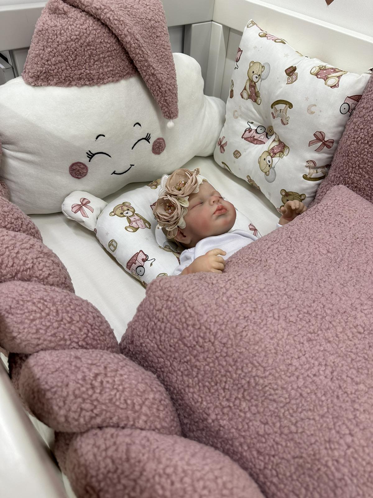 В ліжечко набір Babys «Хмаринка соня хутро» пудра
