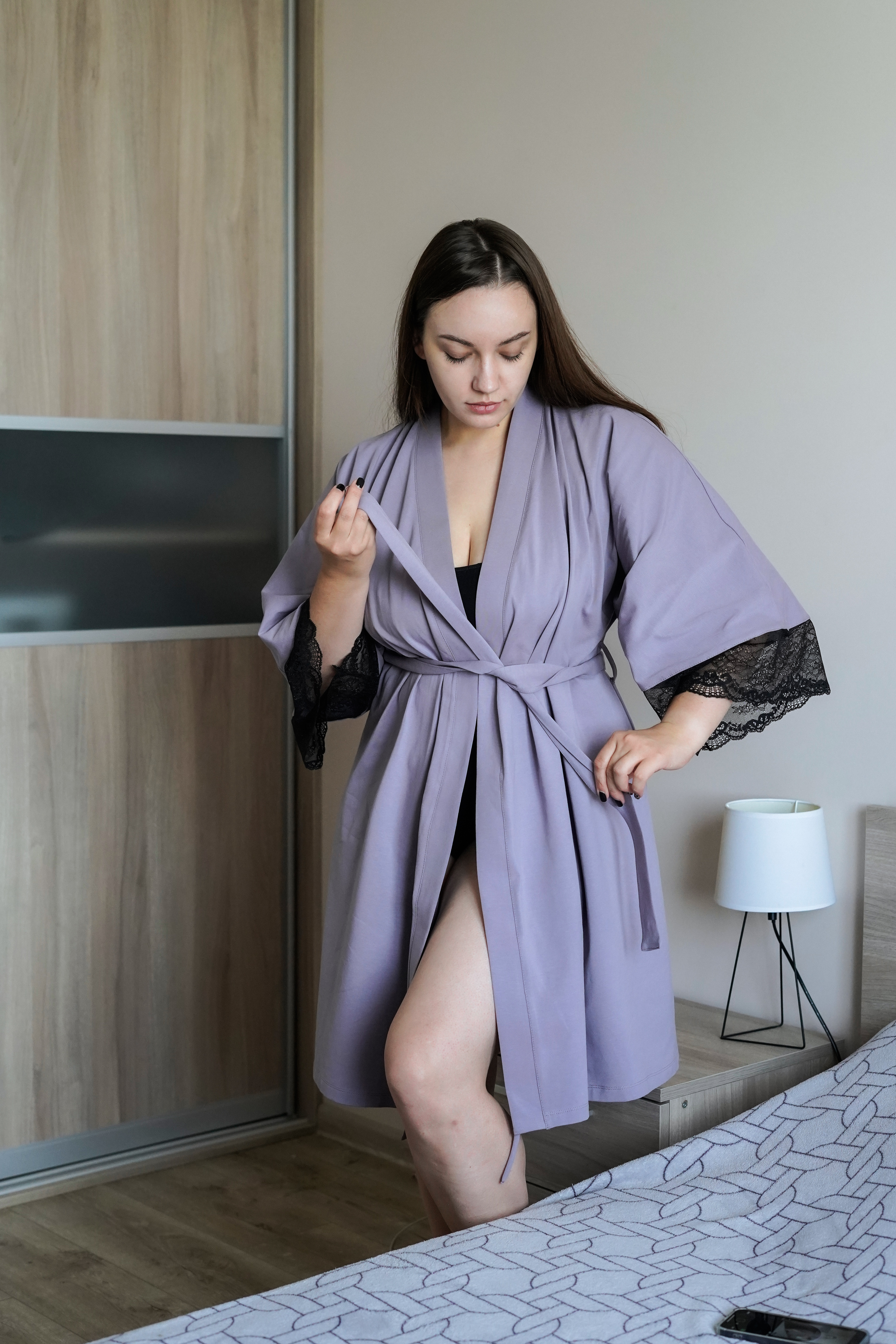 Халат з колекції Romantic. Сірий темний