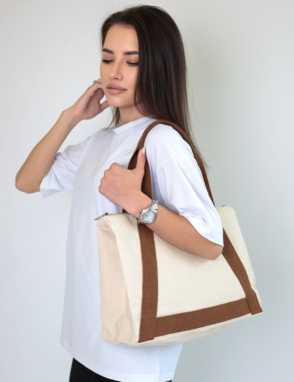 Custom print tote bag with coloured handles