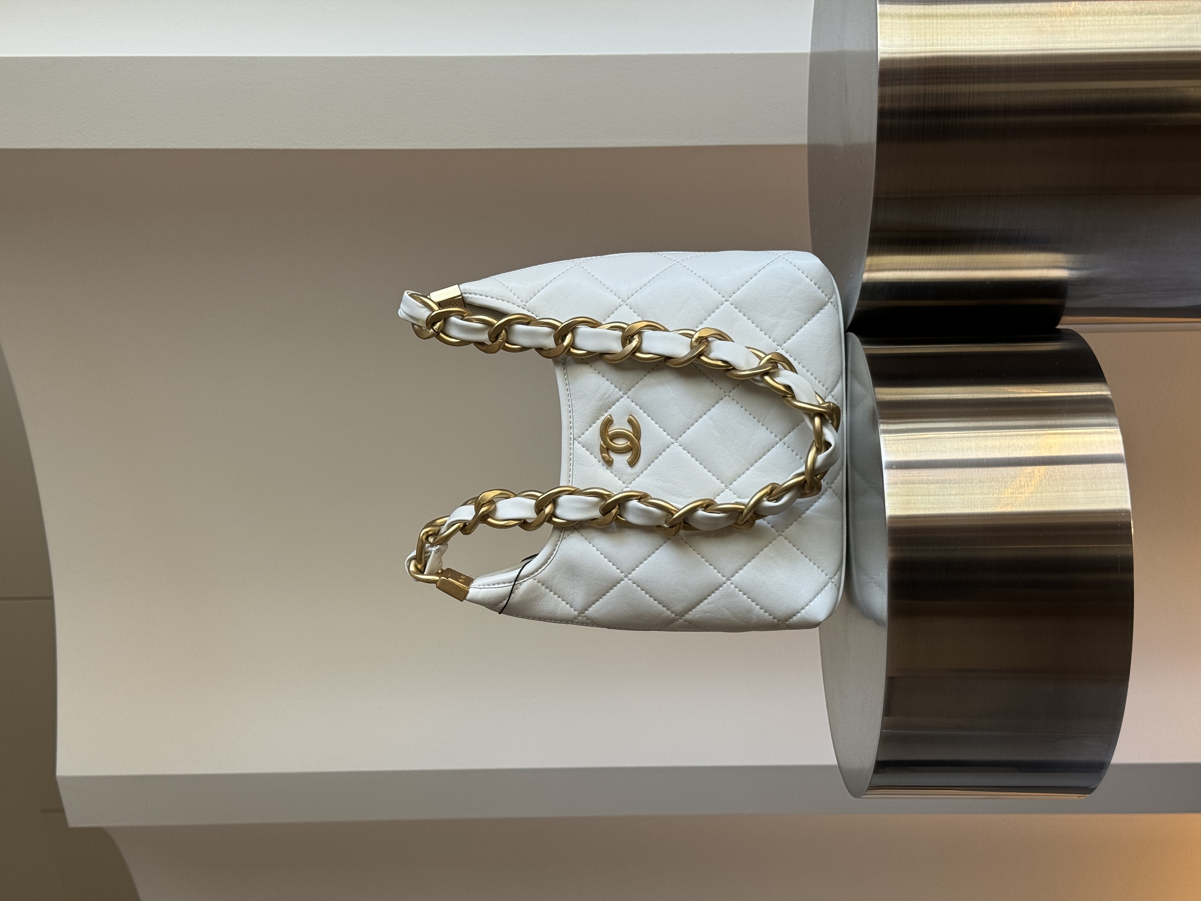 Chanel Small Hobo Bag Shiny Lambskin & Gold-Tone Metal, Cream