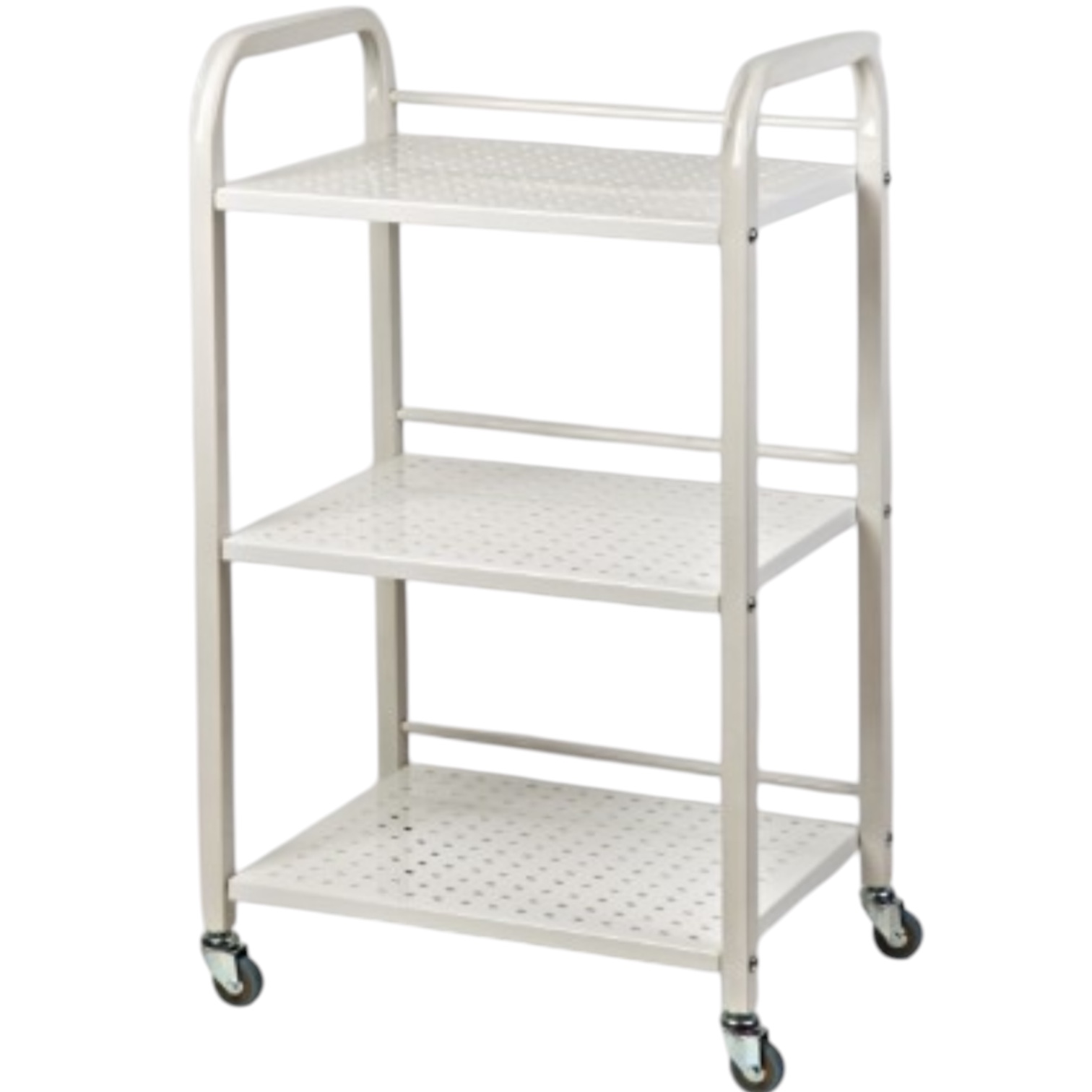 Візок косметологічний маніпуляційний з трьома полицями та перфорацією, білий